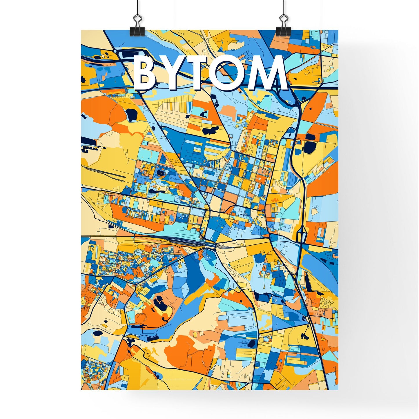 BYTOM POLAND Vibrant Colorful Art Map Poster Blue Orange