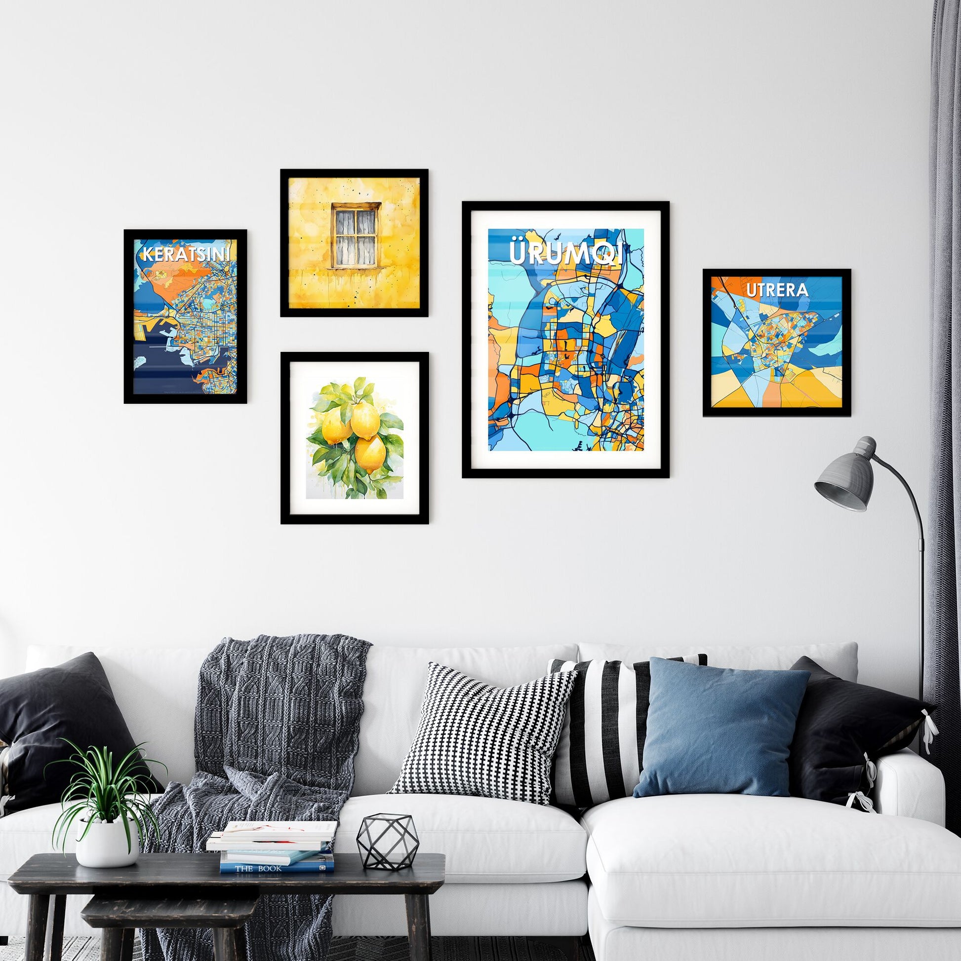 ÜRUMQI CHINA Vibrant Colorful Art Map Poster Blue Orange