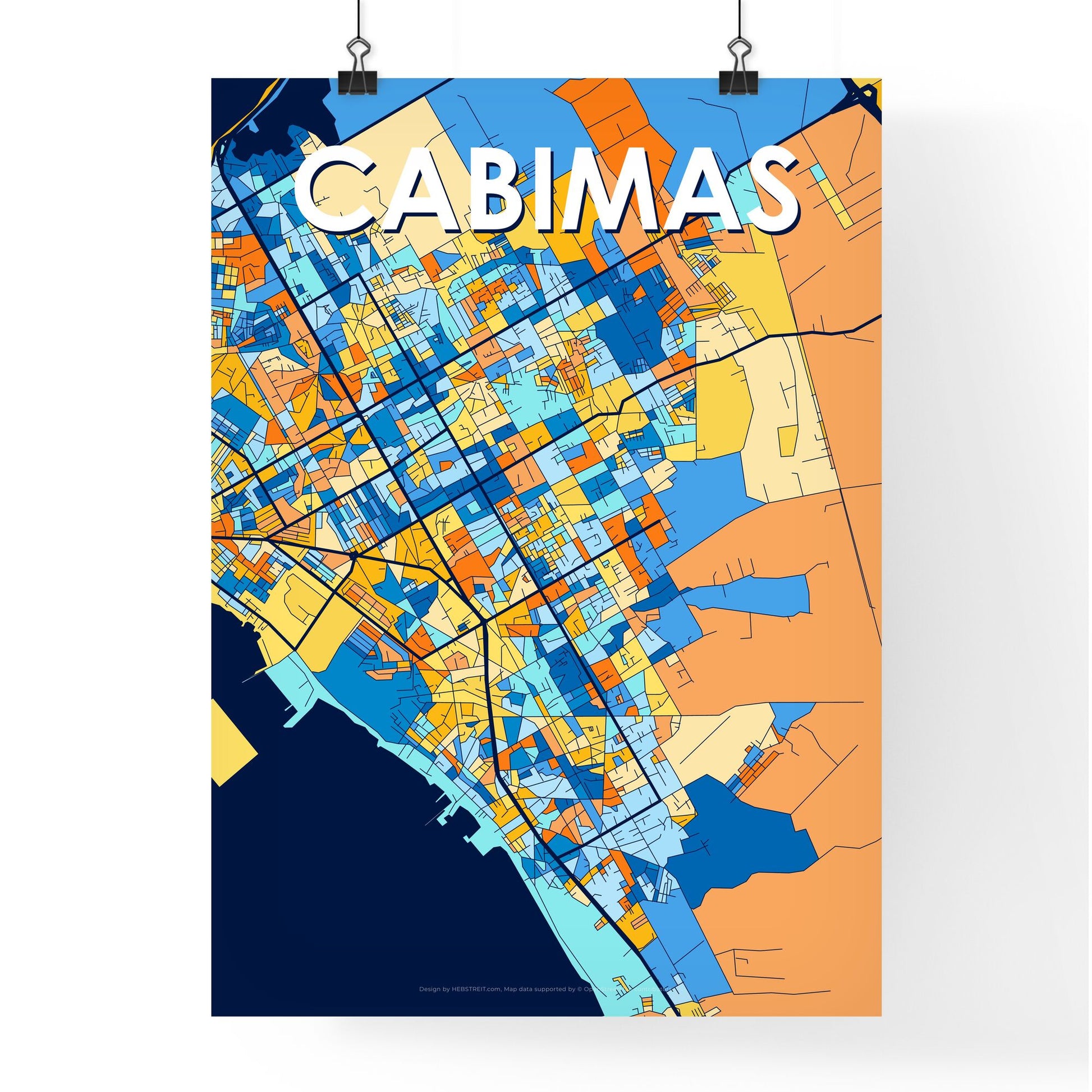 CABIMAS VENEZUELA Vibrant Colorful Art Map Poster Blue Orange