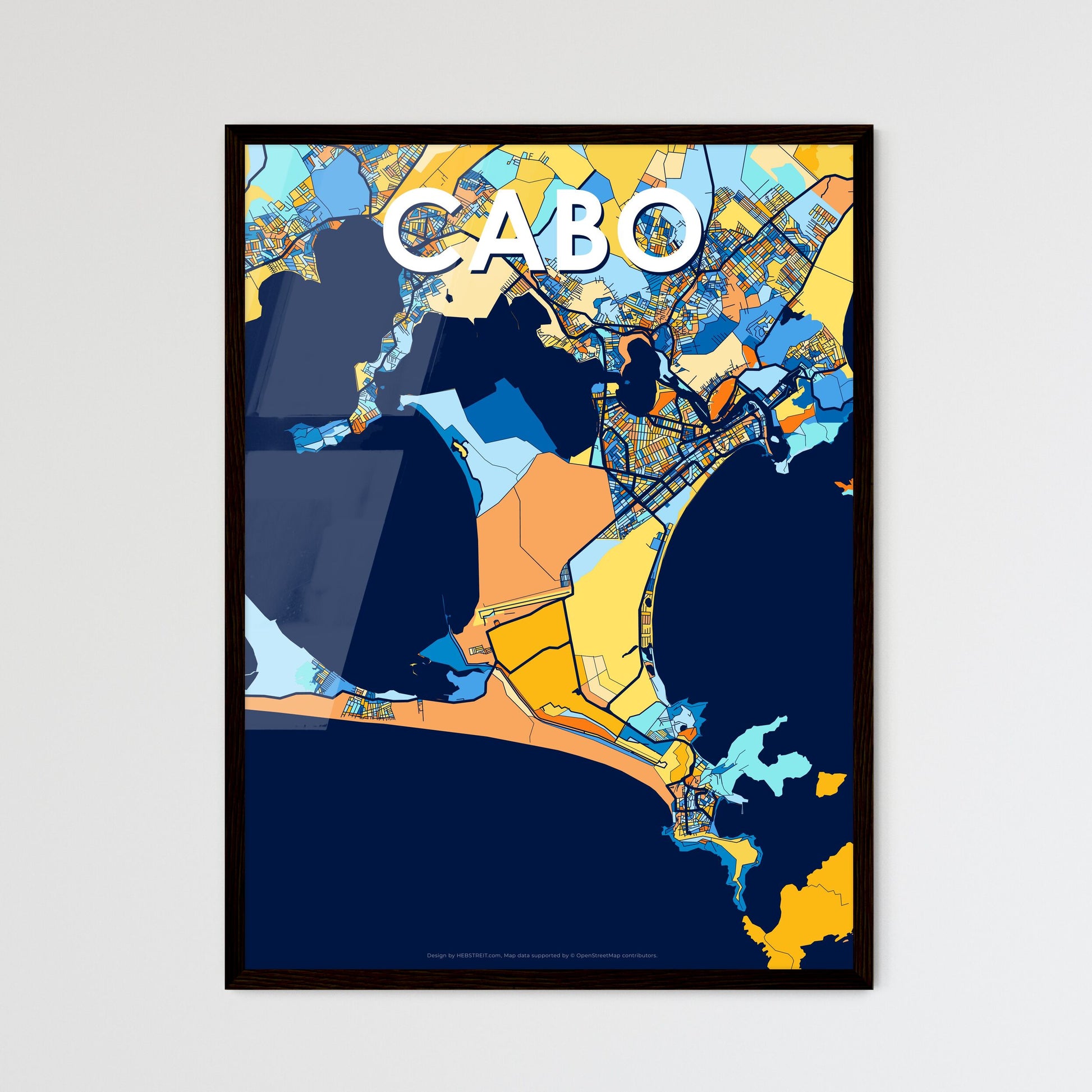 CABO BRAZIL Vibrant Colorful Art Map Poster Blue Orange