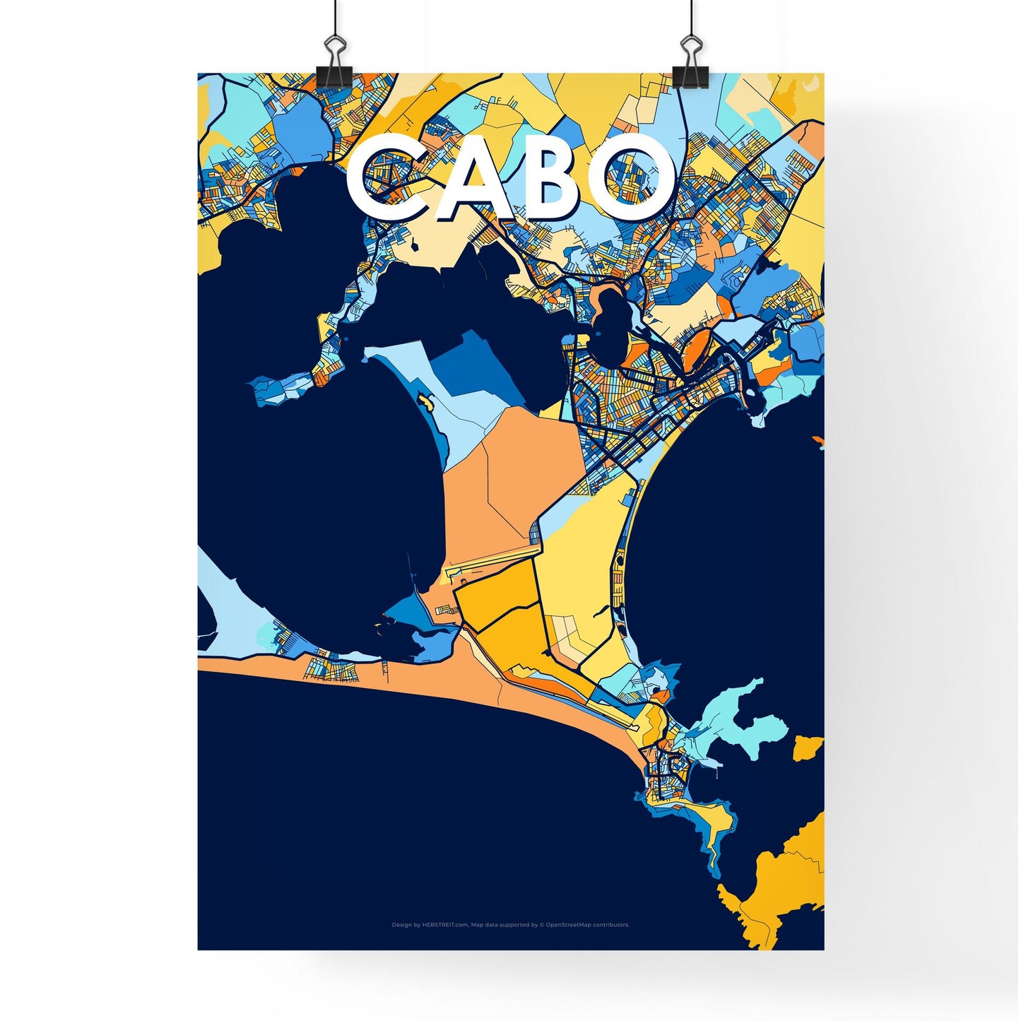 CABO BRAZIL Vibrant Colorful Art Map Poster Blue Orange