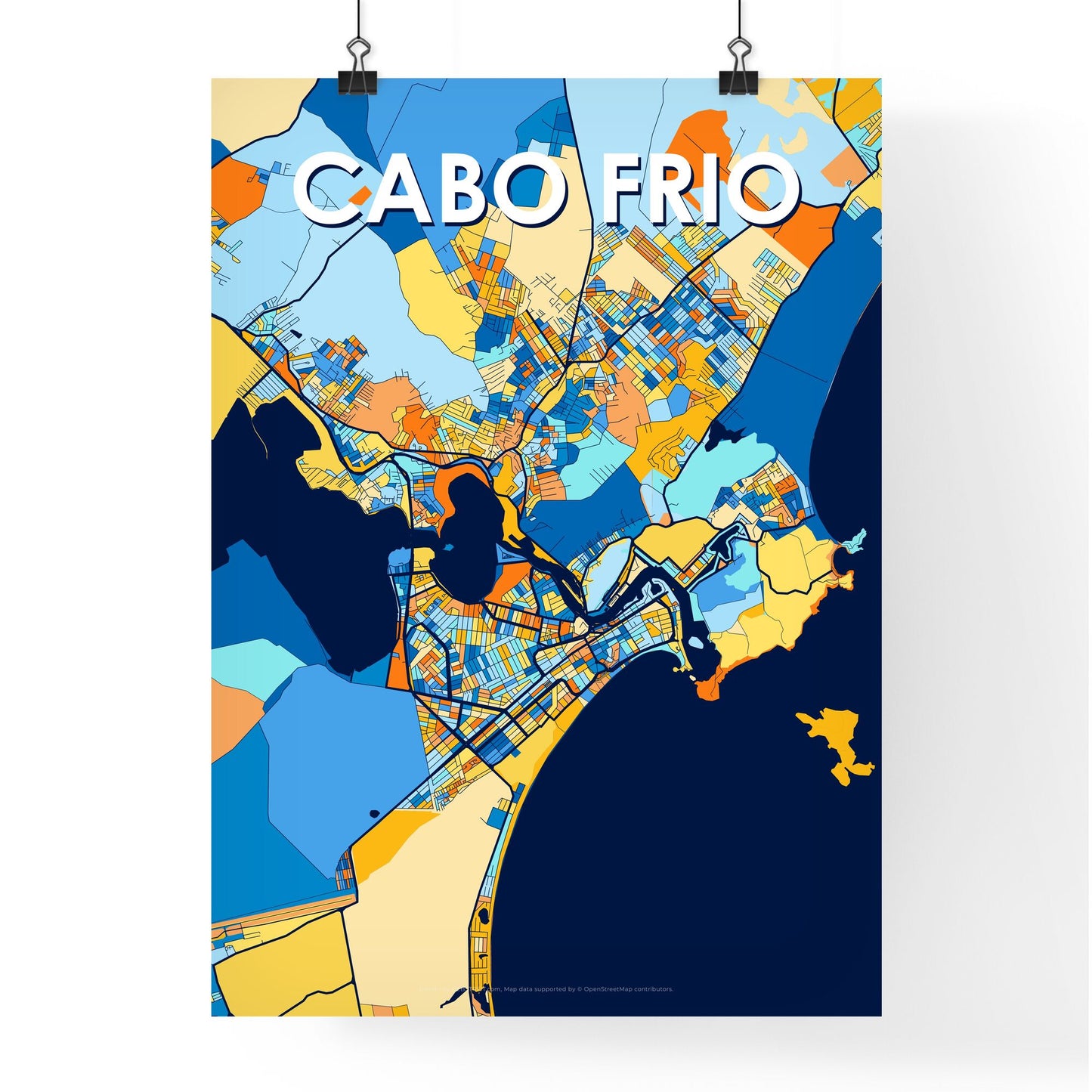 CABO FRIO BRAZIL Vibrant Colorful Art Map Poster Blue Orange