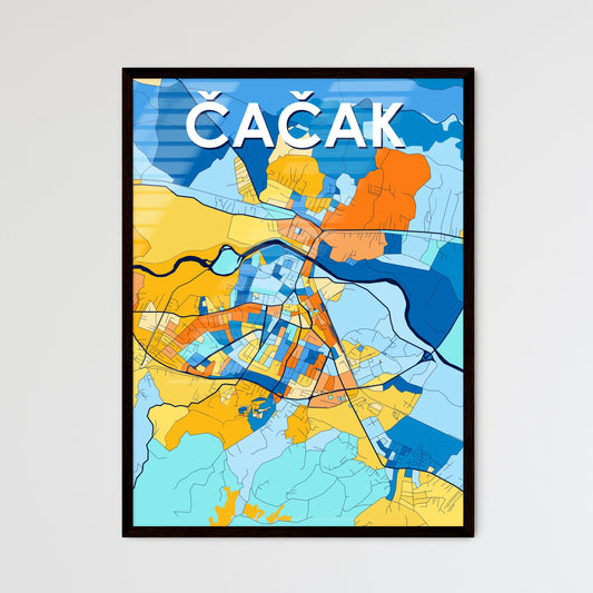 ČAČAK SERBIA Vibrant Colorful Art Map Poster Blue Orange