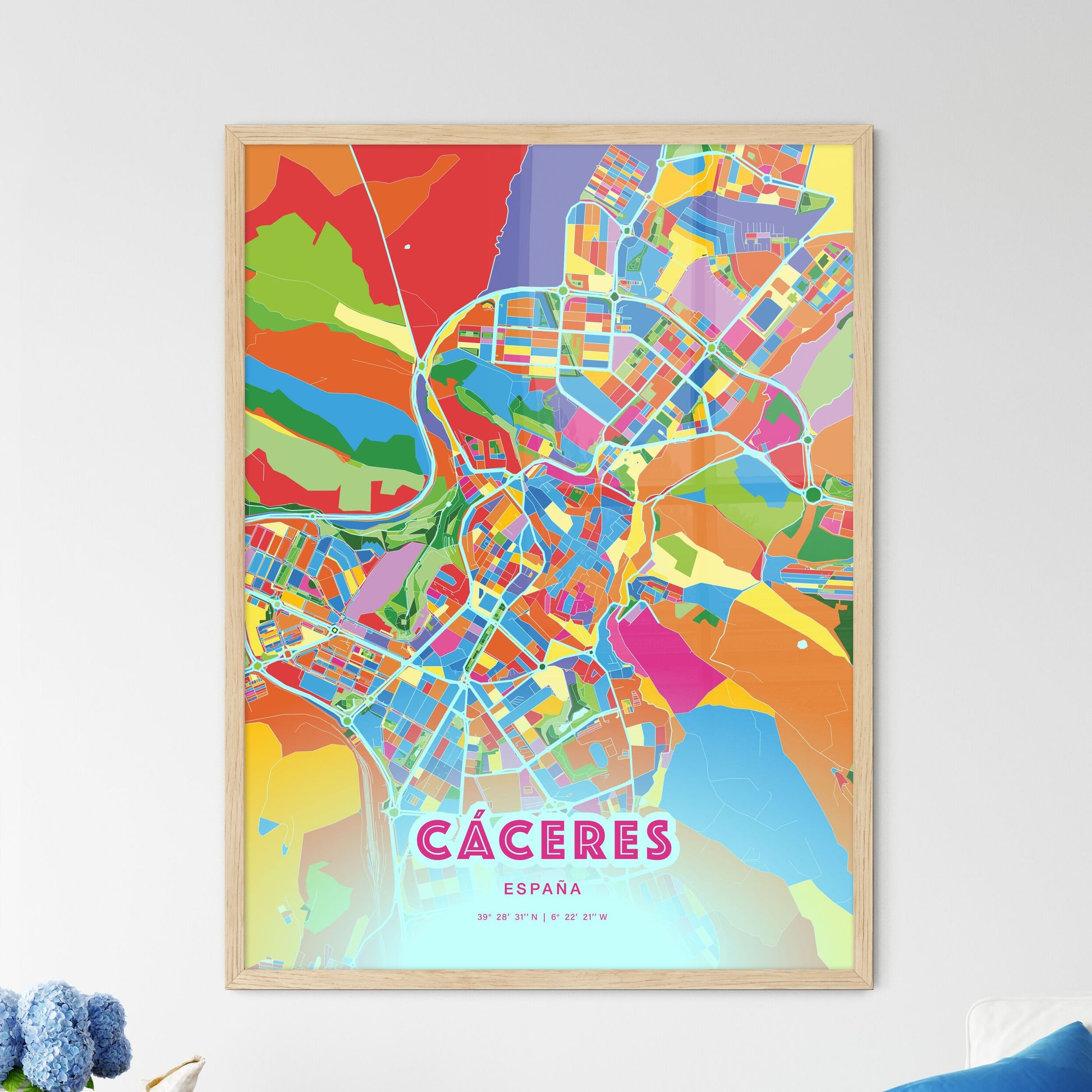 Colorful Cáceres Spain Fine Art Map Crazy Colors