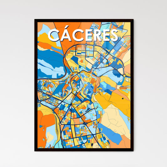 CÁCERES SPAIN Vibrant Colorful Art Map Poster Blue Orange