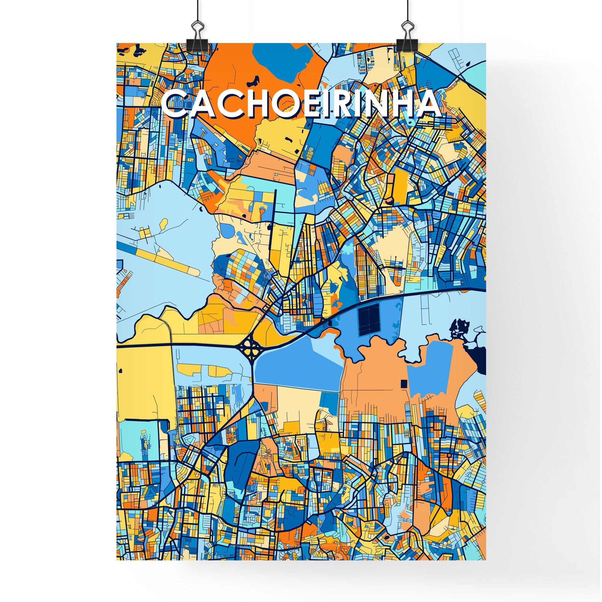 CACHOEIRINHA BRAZIL Vibrant Colorful Art Map Poster Blue Orange