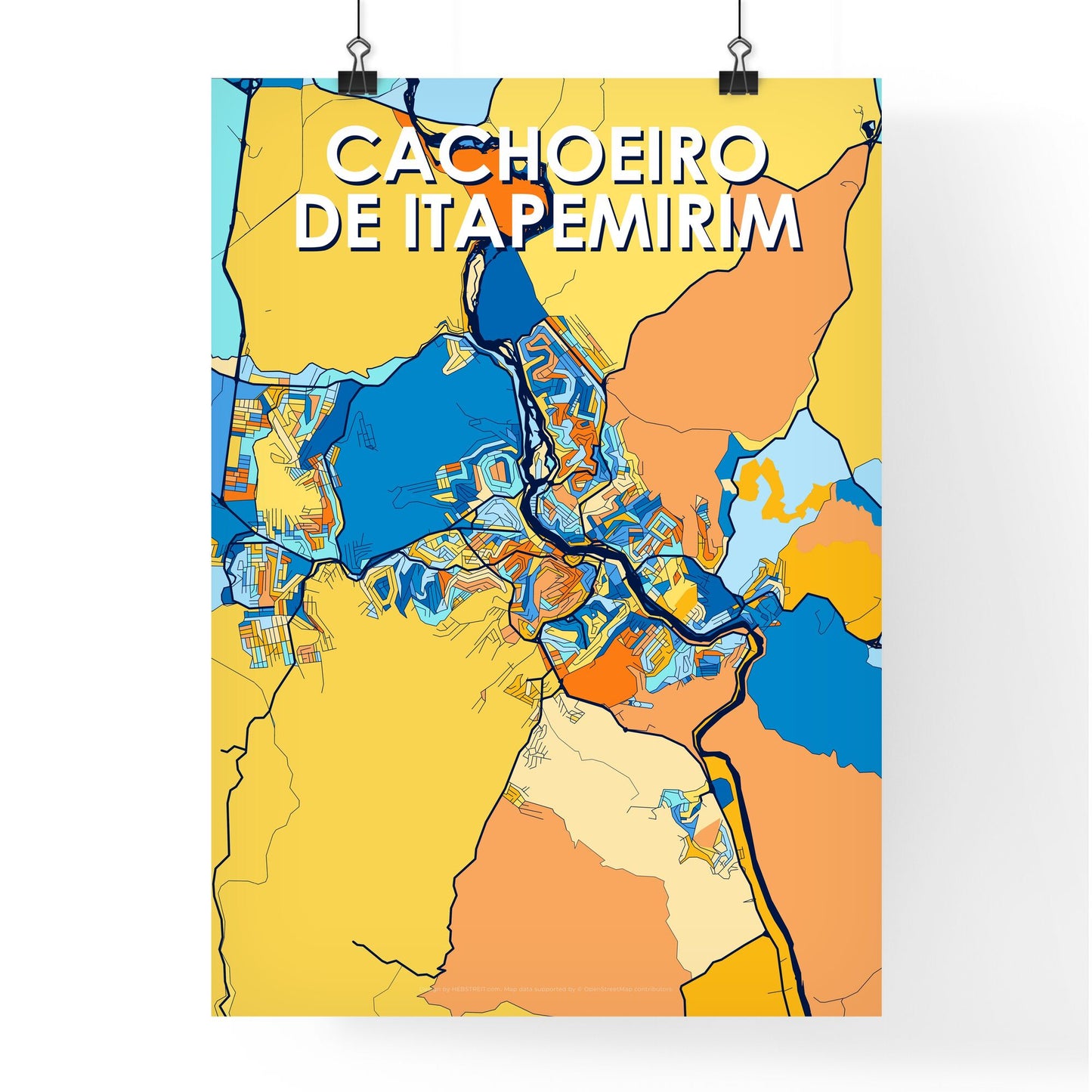 CACHOEIRO DE ITAPEMIRIM BRAZIL Vibrant Colorful Art Map Poster Blue Orange