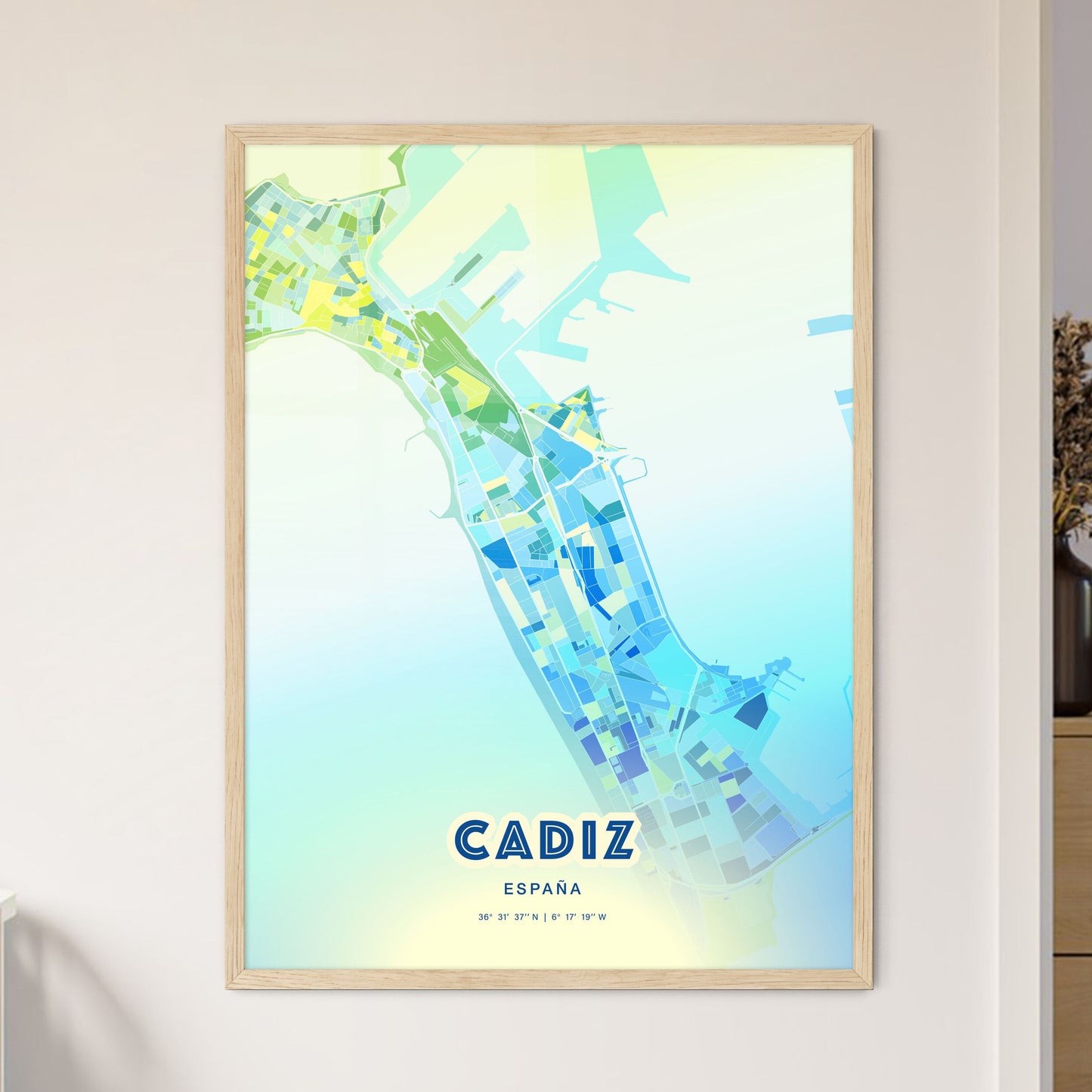 Colorful Cadiz Spain Fine Art Map Cool Blue