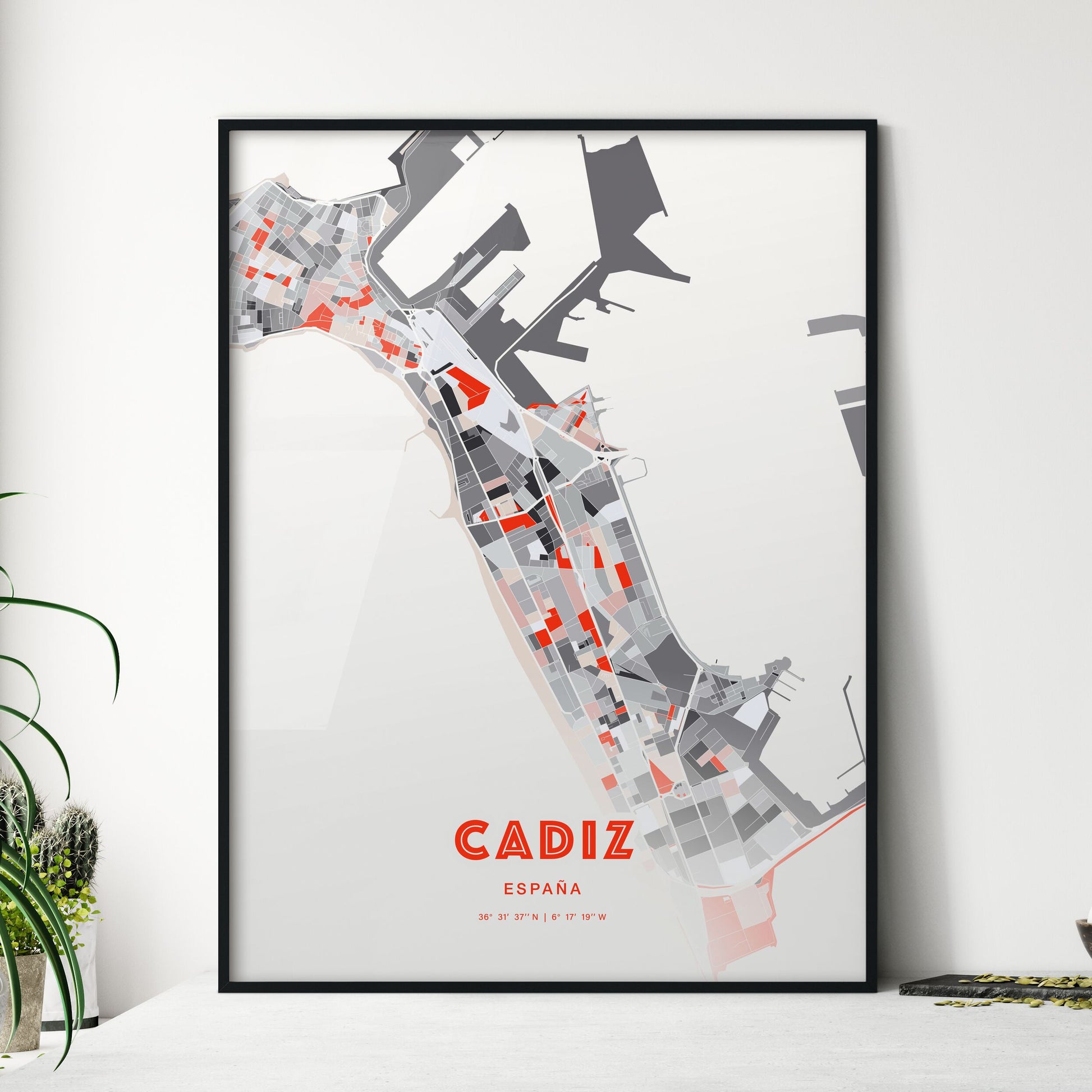 Colorful Cadiz Spain Fine Art Map Modern Expressive