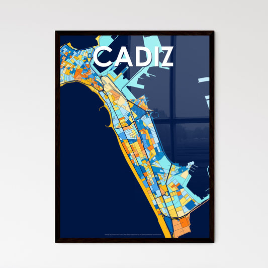 CADIZ SPAIN Vibrant Colorful Art Map Poster Blue Orange