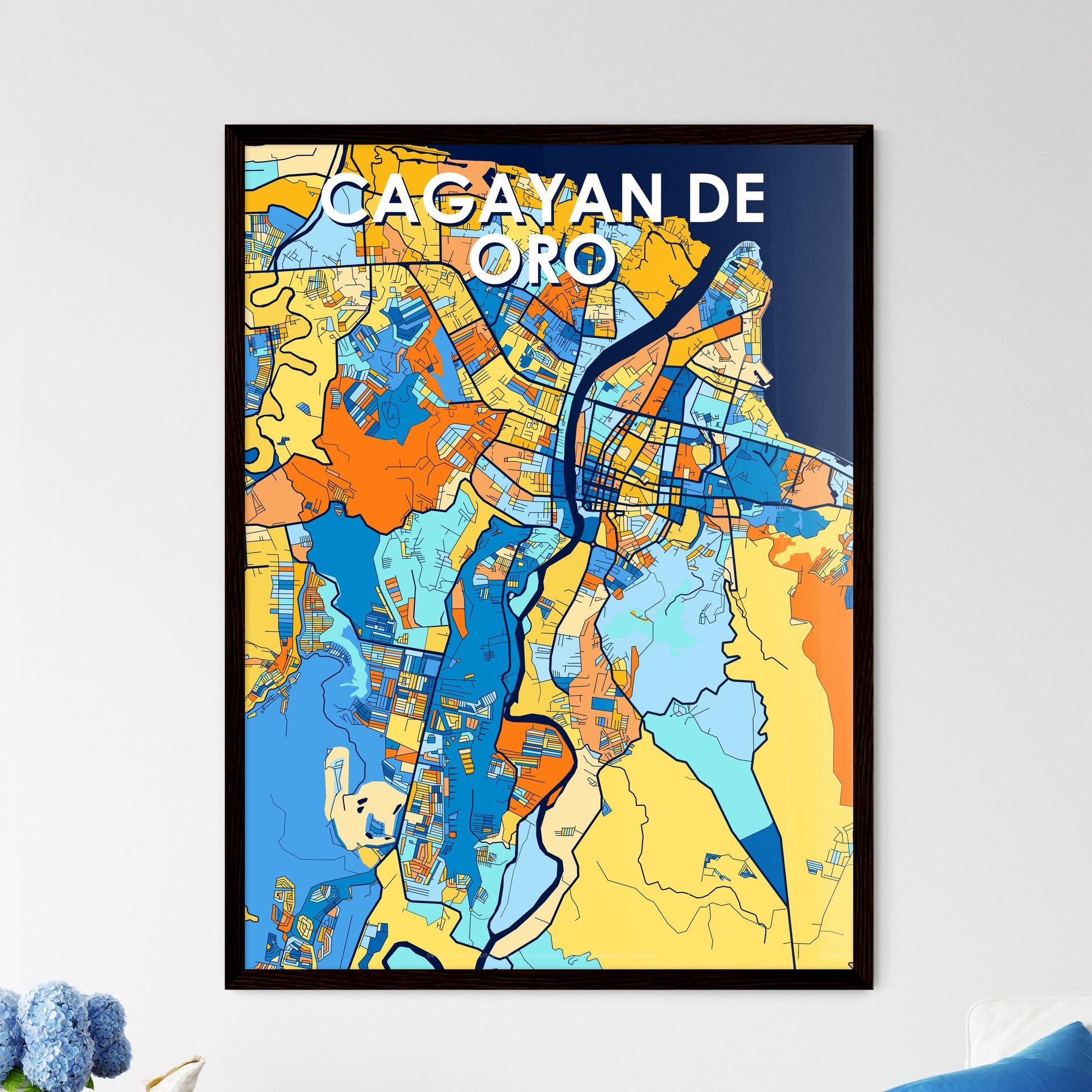 CAGAYAN DE ORO PHILIPPINES Vibrant Colorful Art Map Poster Blue Orange