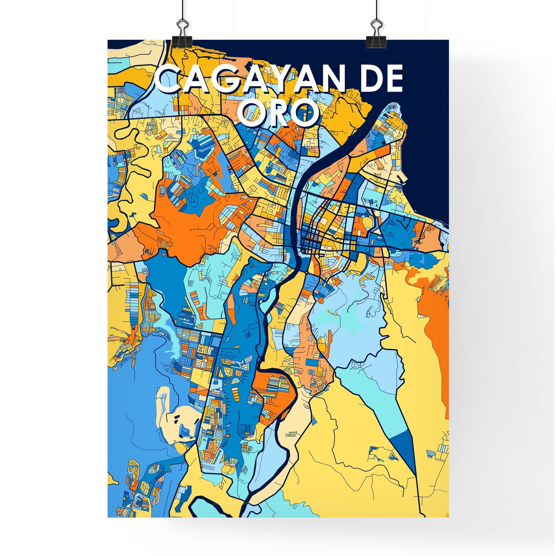 CAGAYAN DE ORO PHILIPPINES Vibrant Colorful Art Map Poster Blue Orange