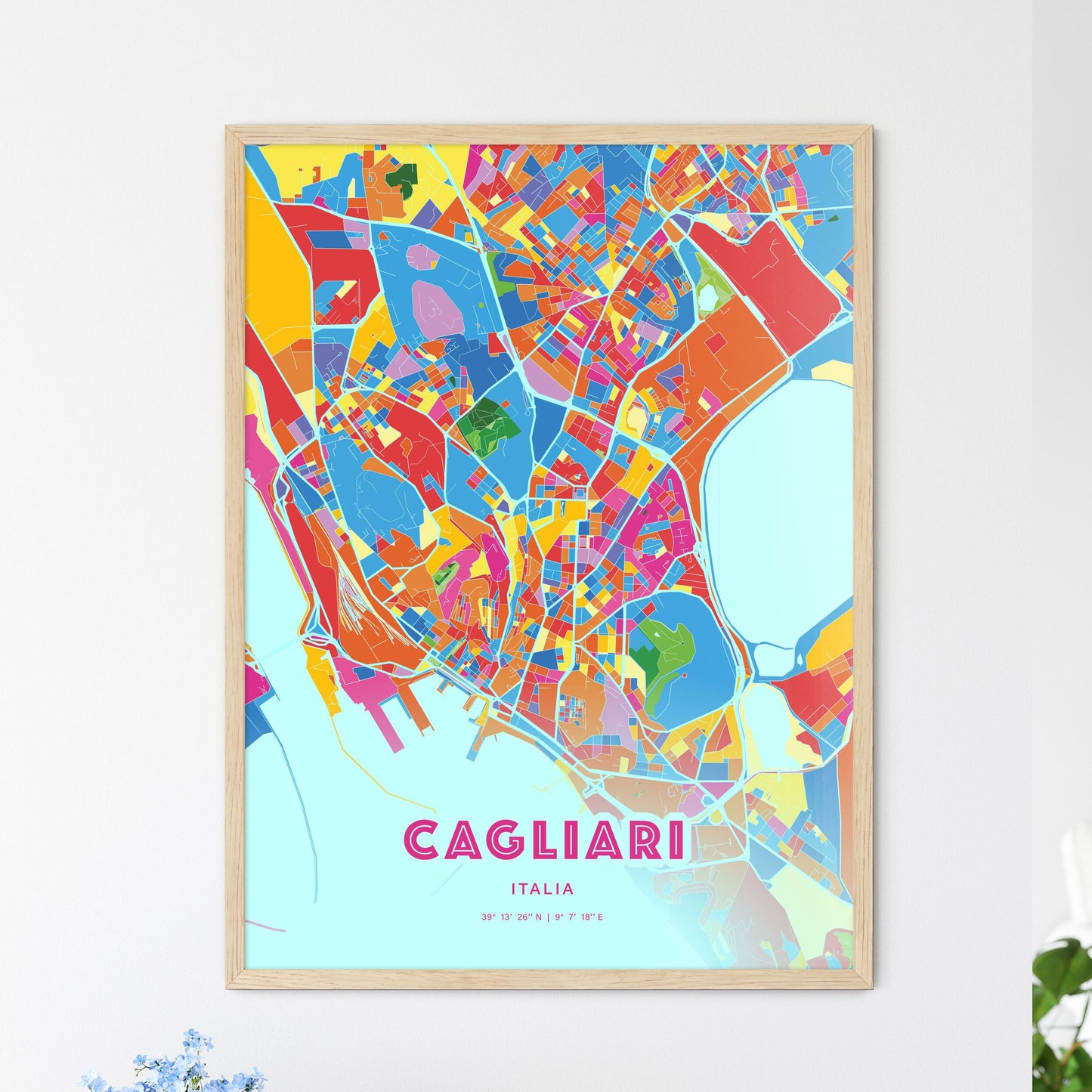 Colorful Cagliari Italy Fine Art Map Crazy Colors