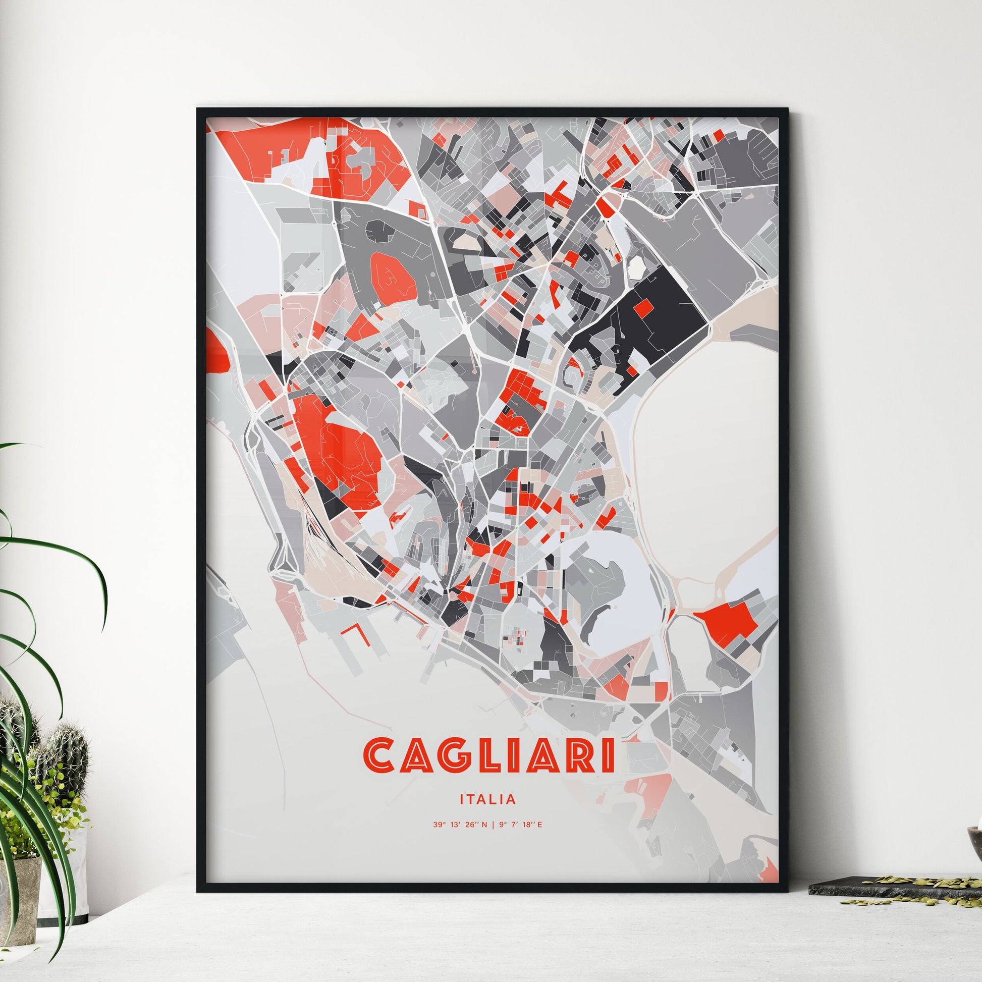 Colorful Cagliari Italy Fine Art Map Modern Expressive
