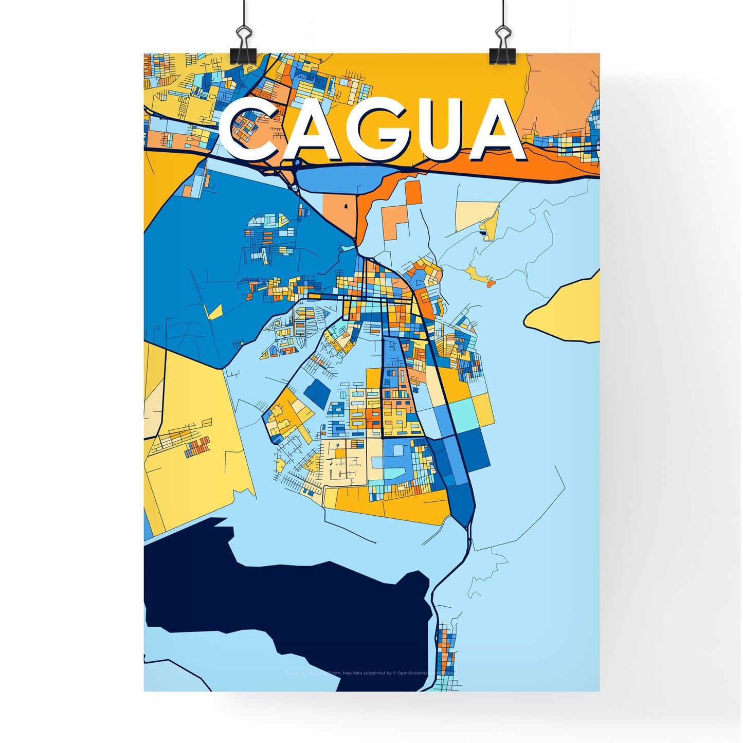 CAGUA VENEZUELA Vibrant Colorful Art Map Poster Blue Orange