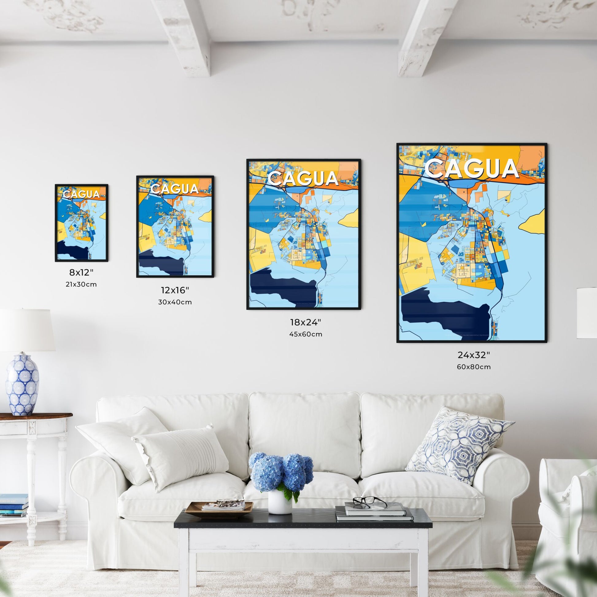 CAGUA VENEZUELA Vibrant Colorful Art Map Poster Blue Orange