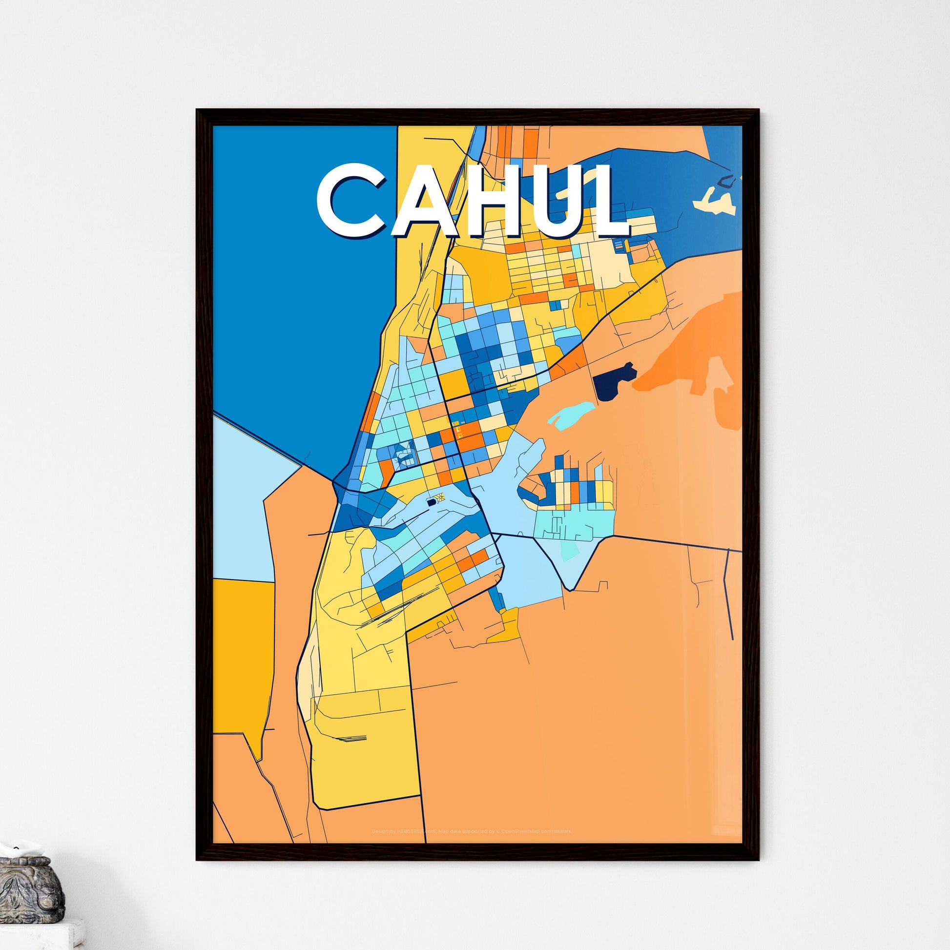 CAHUL MOLDOVA Vibrant Colorful Art Map Poster Blue Orange