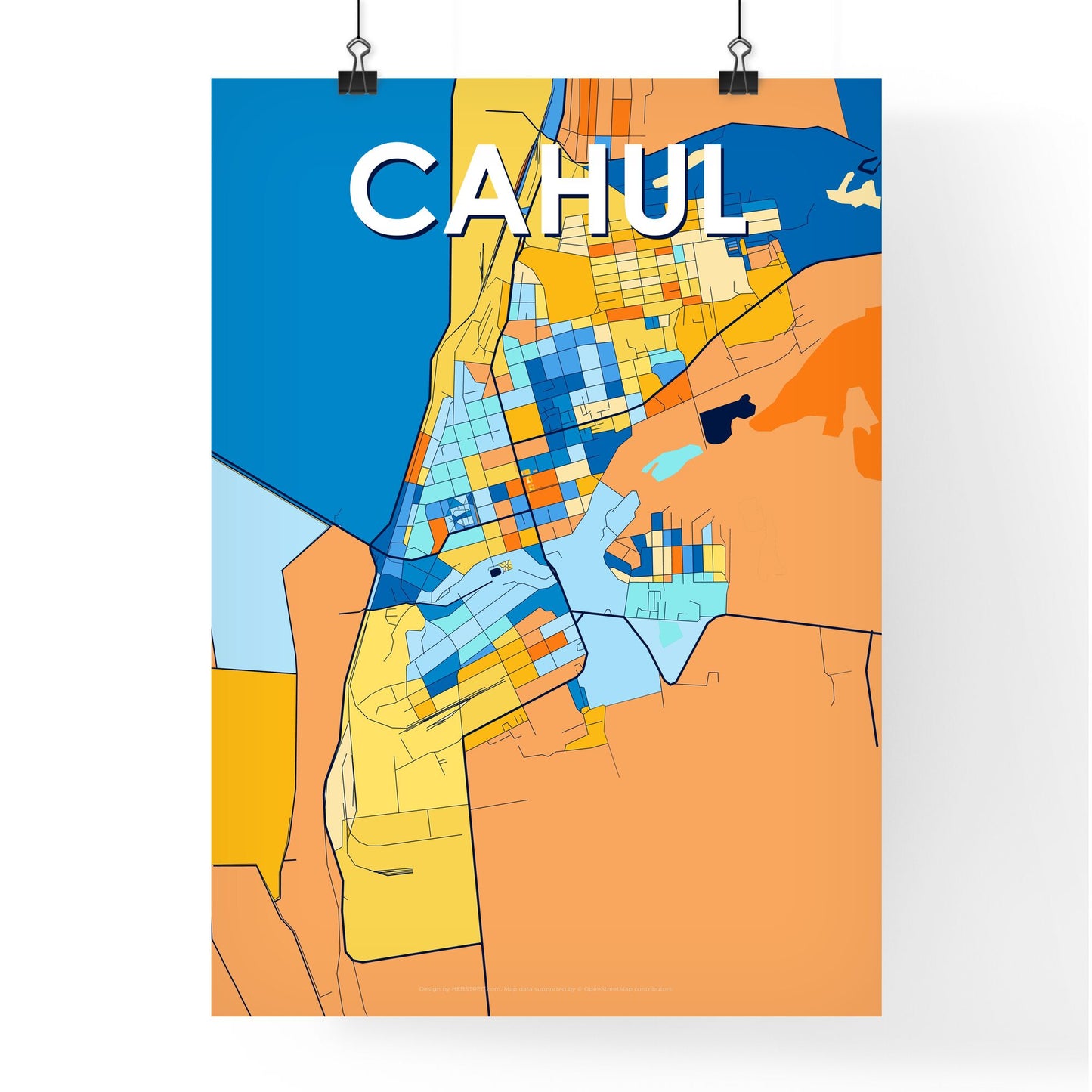 CAHUL MOLDOVA Vibrant Colorful Art Map Poster Blue Orange