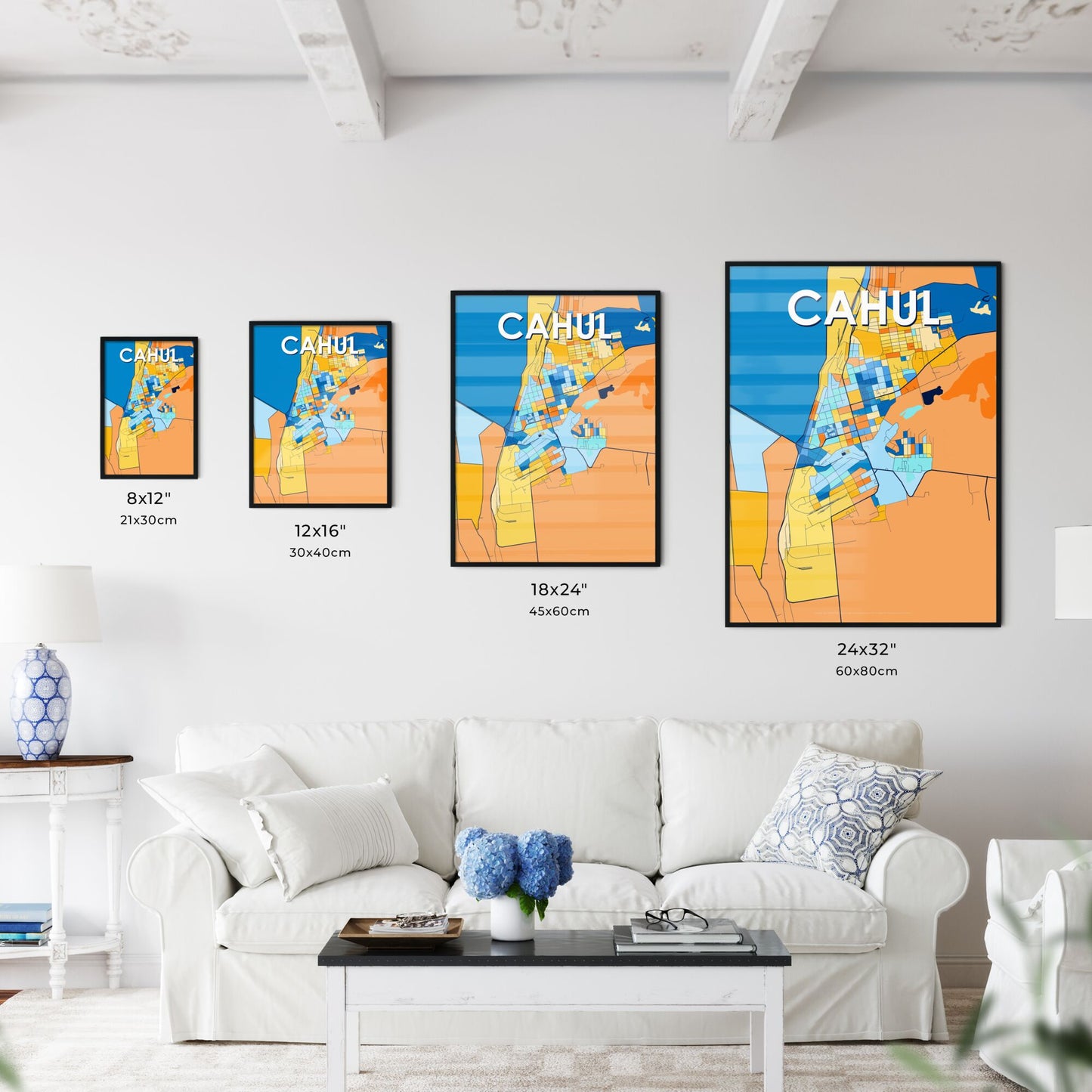 CAHUL MOLDOVA Vibrant Colorful Art Map Poster Blue Orange