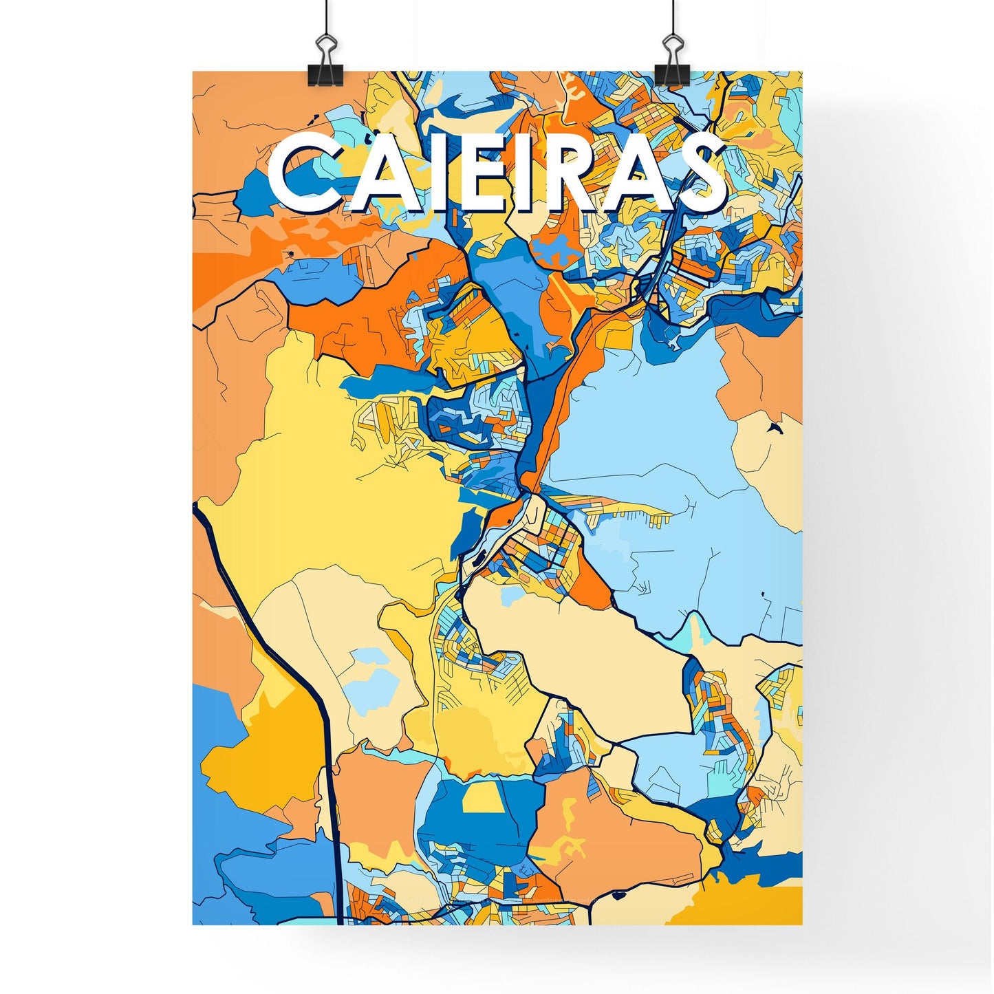 CAIEIRAS BRAZIL Vibrant Colorful Art Map Poster Blue Orange