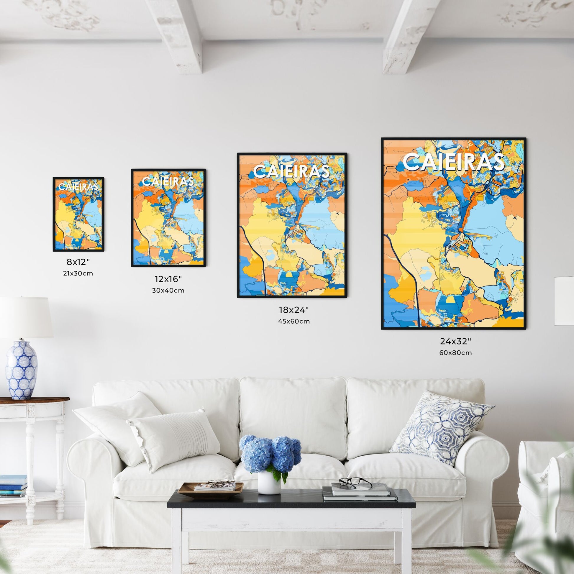 CAIEIRAS BRAZIL Vibrant Colorful Art Map Poster Blue Orange