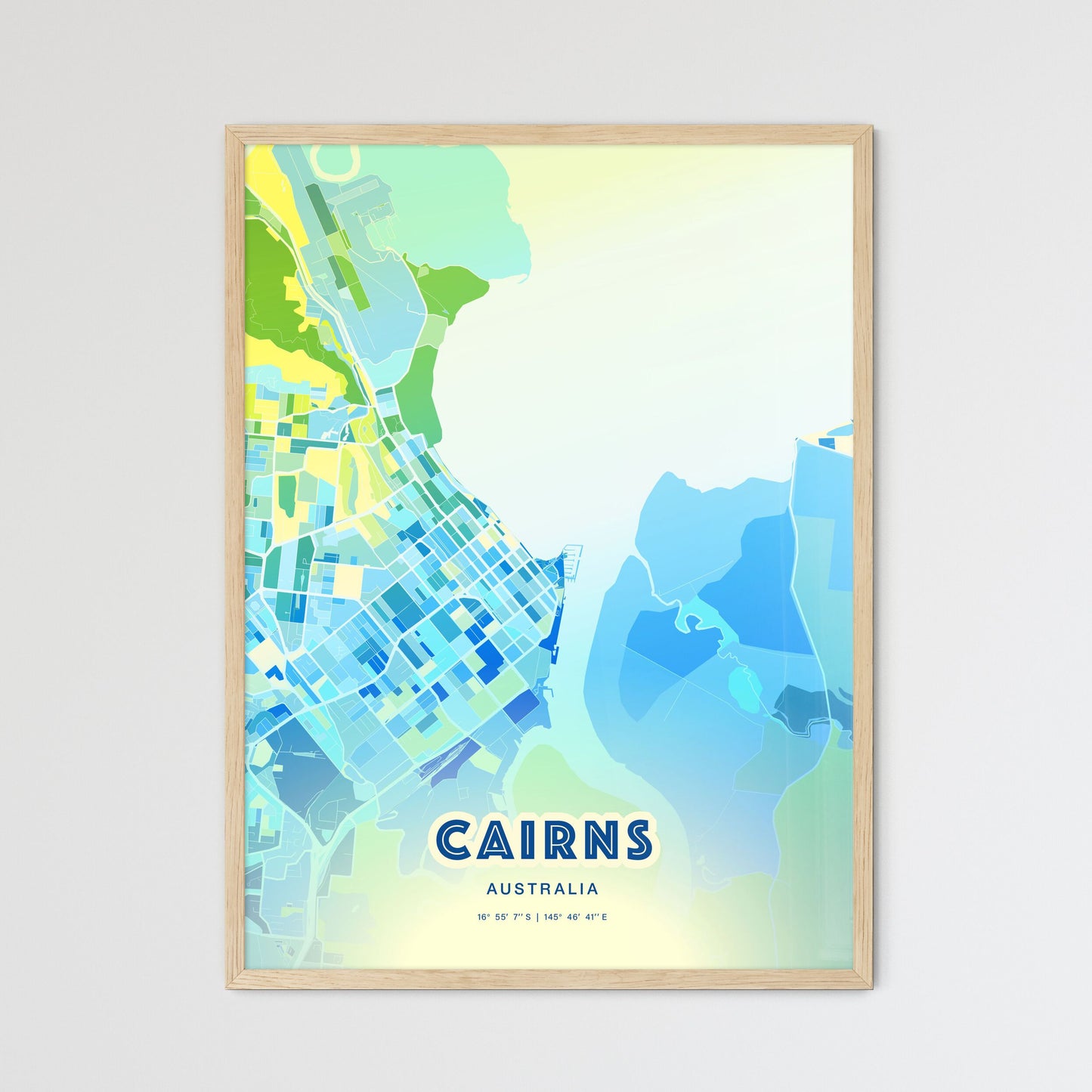 Colorful Cairns Australia Fine Art Map Cool Blue