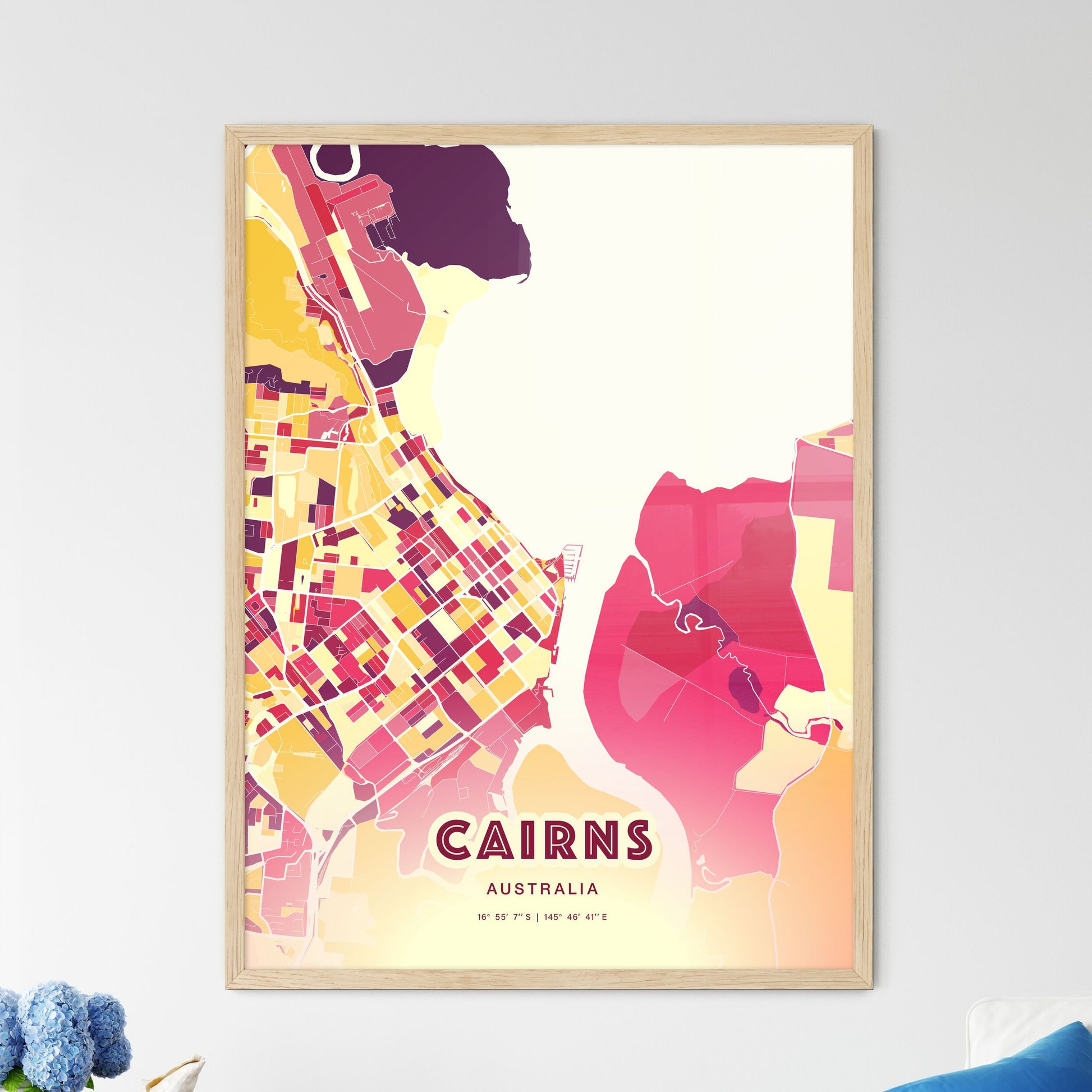 Colorful Cairns Australia Fine Art Map Hot Red