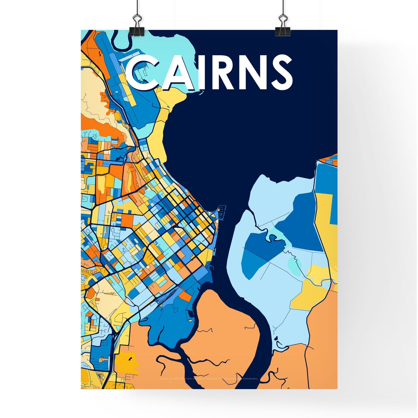 CAIRNS AUSTRALIA Vibrant Colorful Art Map Poster Blue Orange