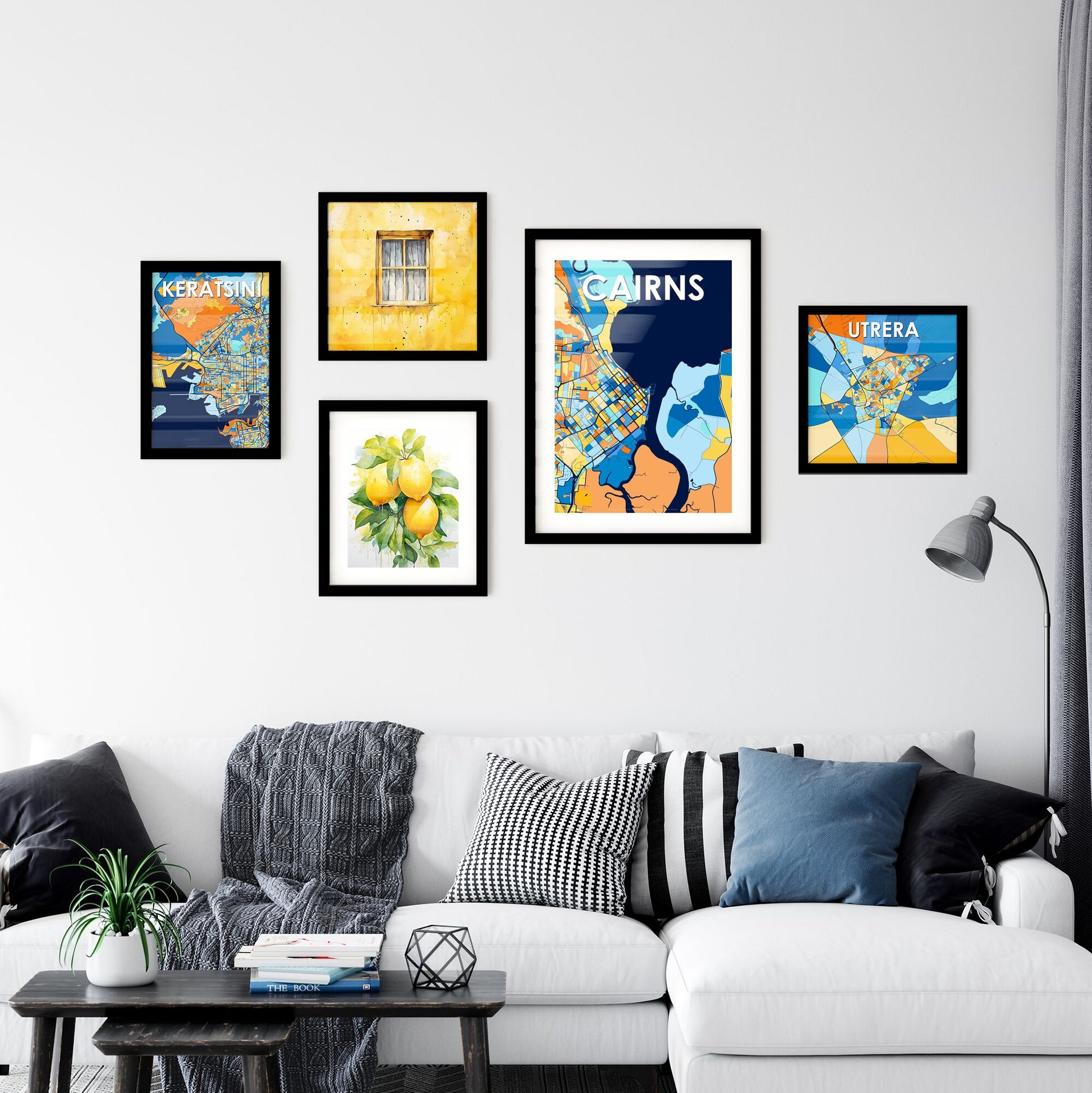 CAIRNS AUSTRALIA Vibrant Colorful Art Map Poster Blue Orange