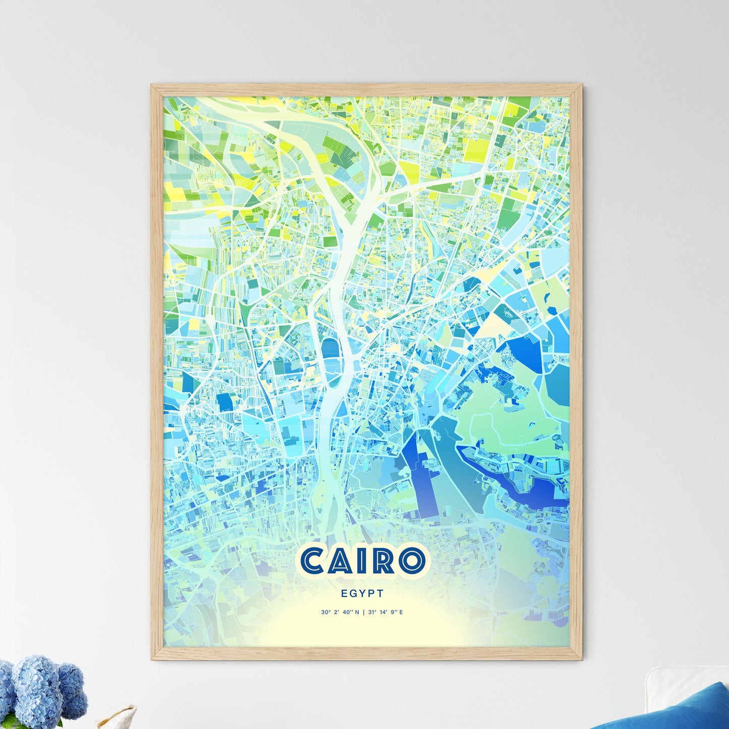 Colorful Cairo Egypt Fine Art Map Cool Blue