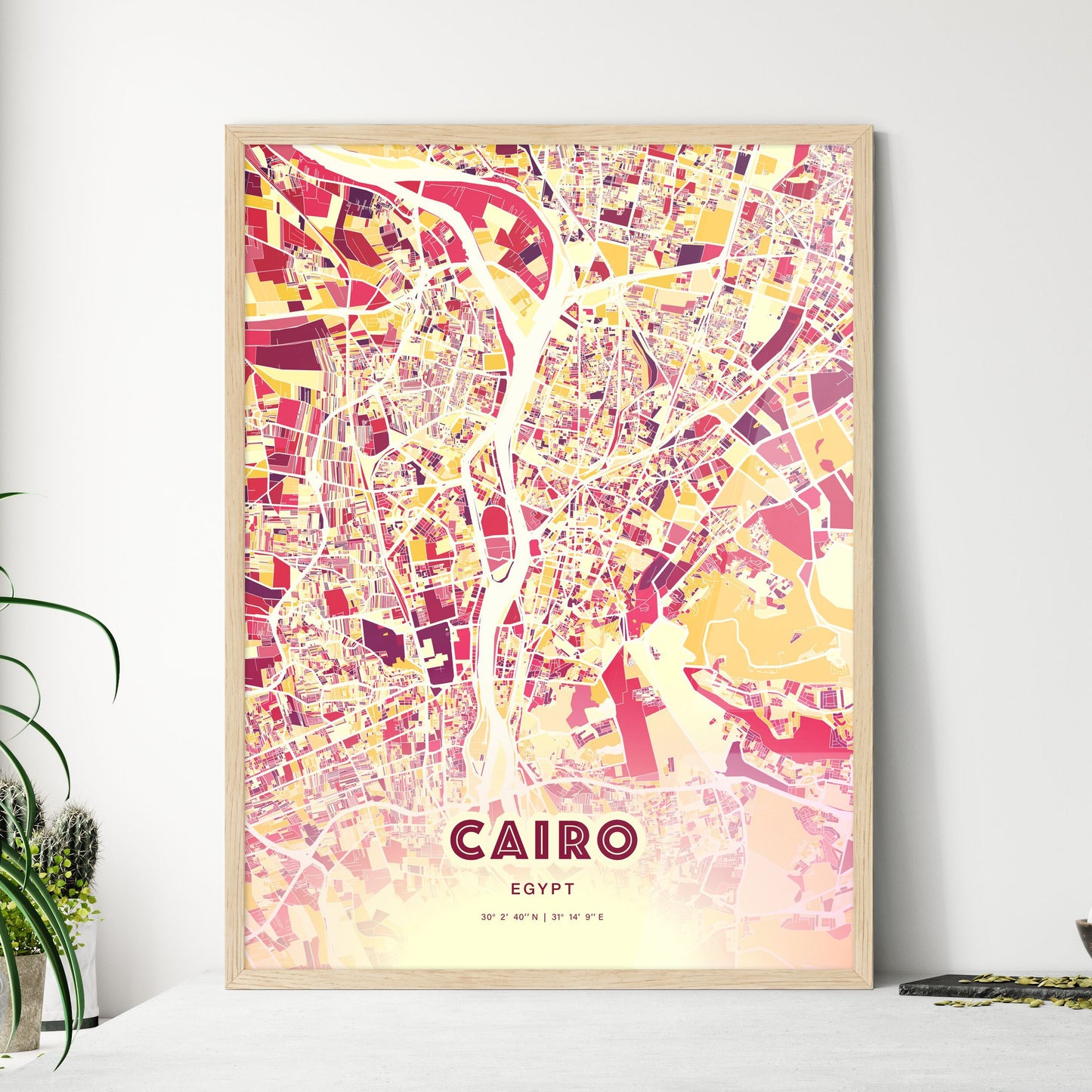 Colorful Cairo Egypt Fine Art Map Hot Red