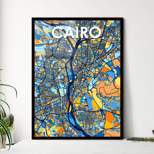 CAIRO EGYPT Vibrant Colorful Art Map Poster Blue Orange