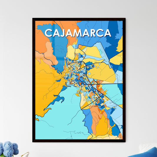 CAJAMARCA PERU Vibrant Colorful Art Map Poster Blue Orange