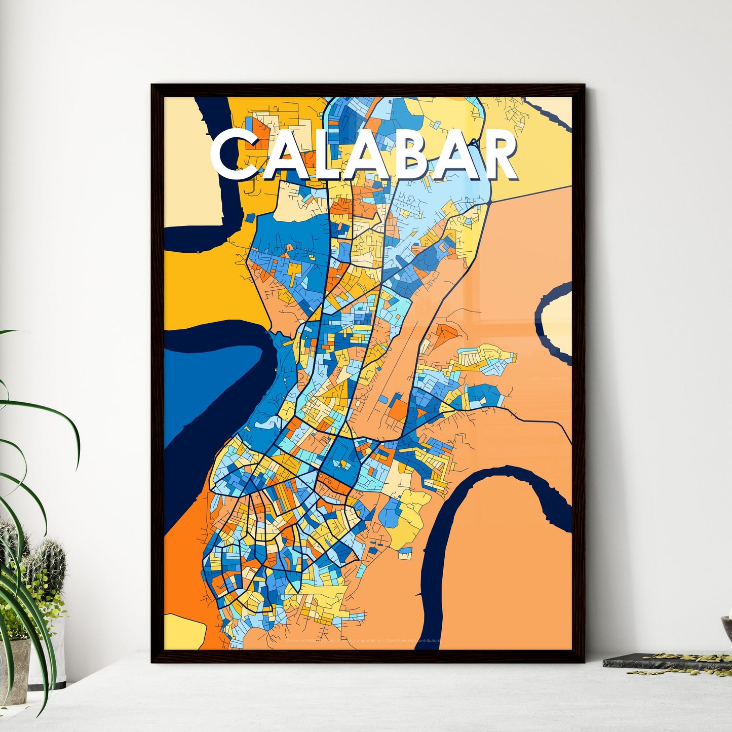 CALABAR NIGERIA Vibrant Colorful Art Map Poster Blue Orange