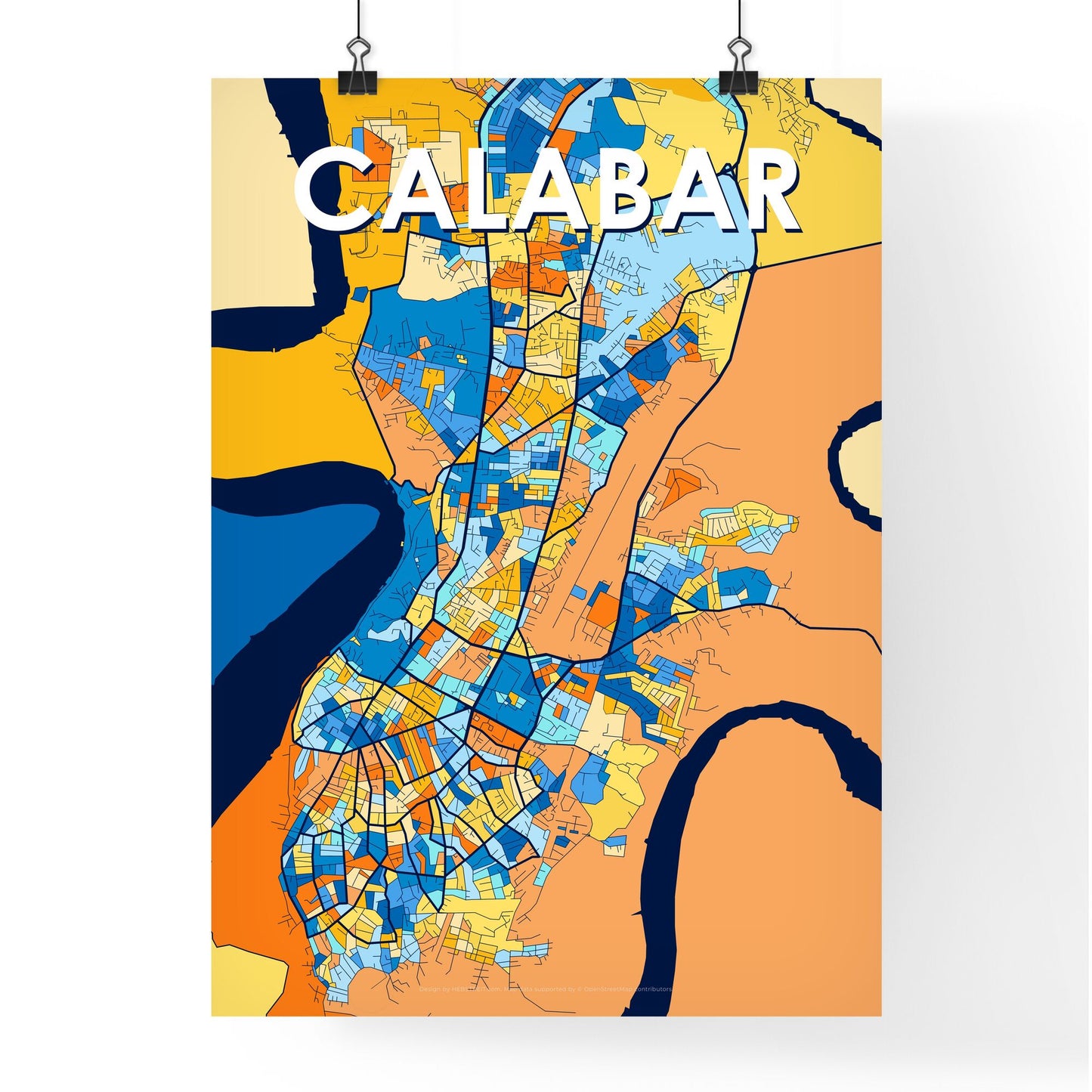 CALABAR NIGERIA Vibrant Colorful Art Map Poster Blue Orange