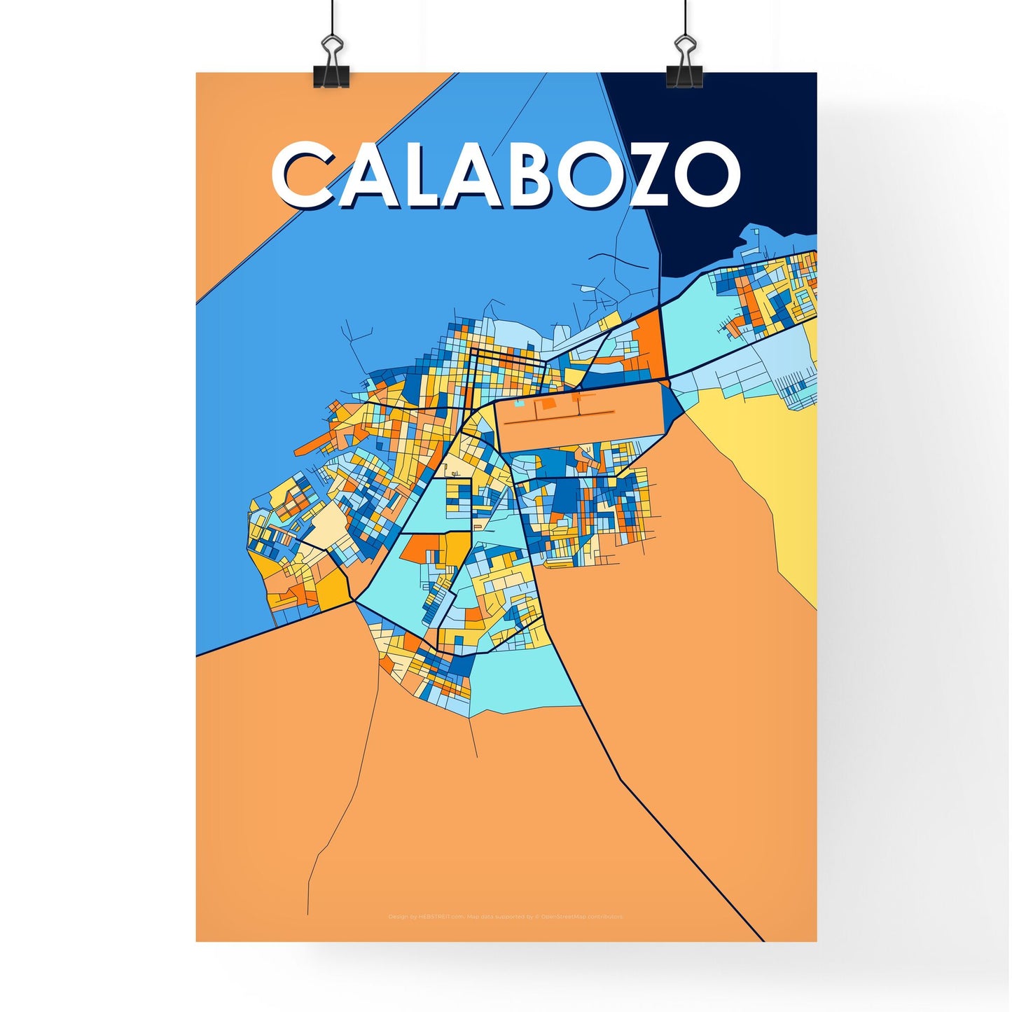 CALABOZO VENEZUELA Vibrant Colorful Art Map Poster Blue Orange