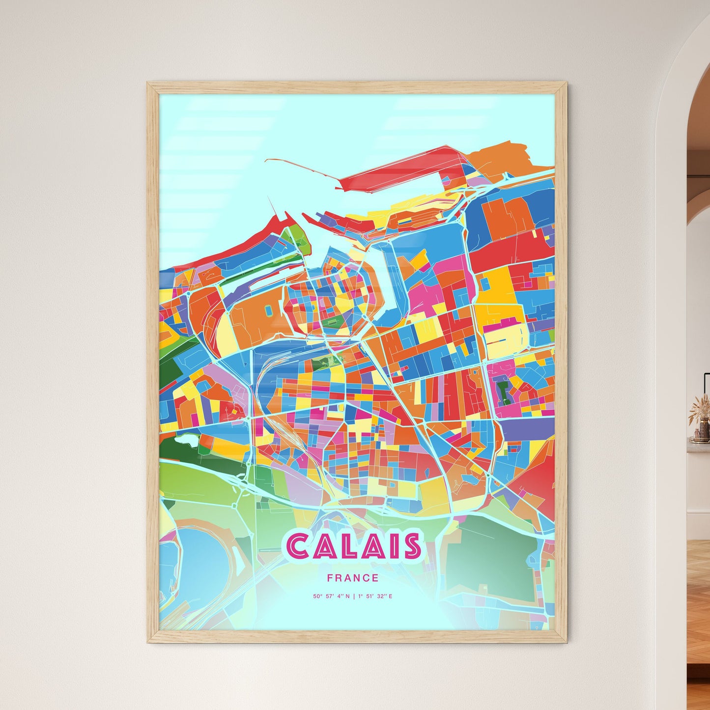 Colorful Calais France Fine Art Map Crazy Colors