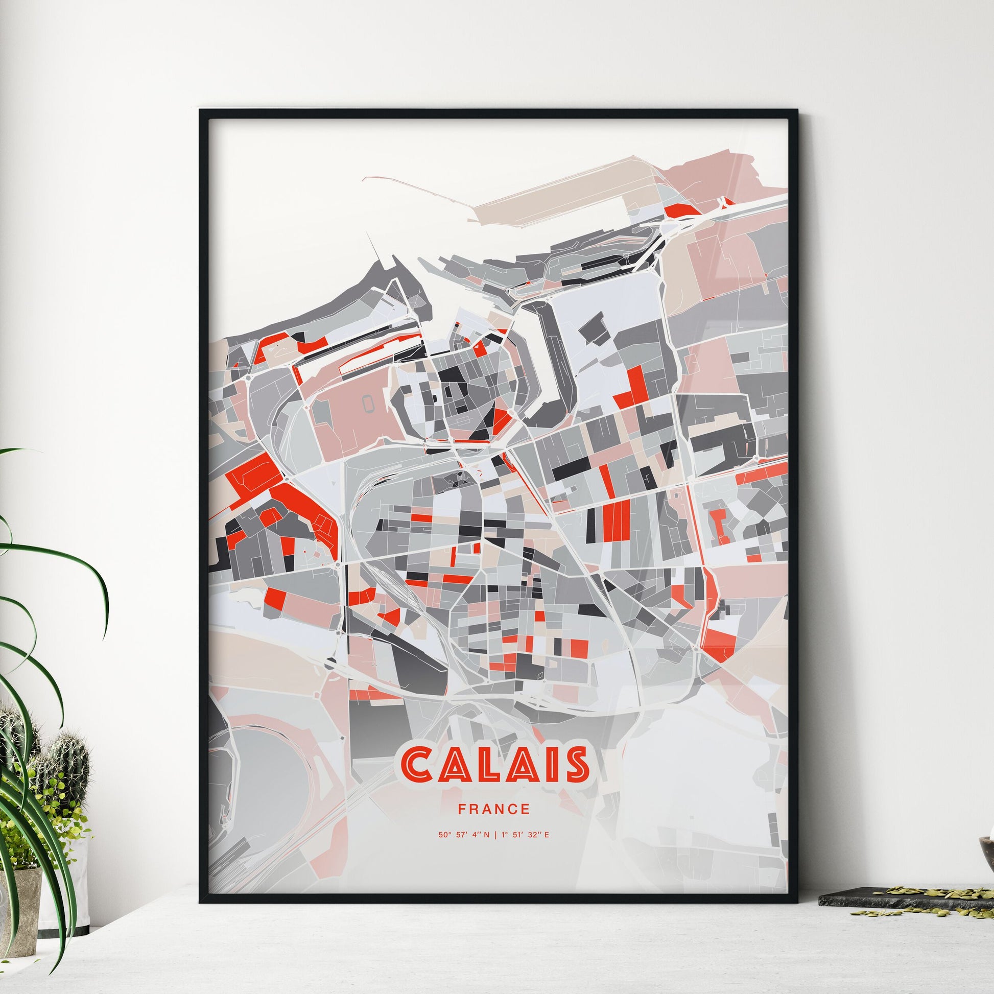 Colorful Calais France Fine Art Map Modern Expressive