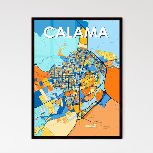 CALAMA CHILE Vibrant Colorful Art Map Poster Blue Orange