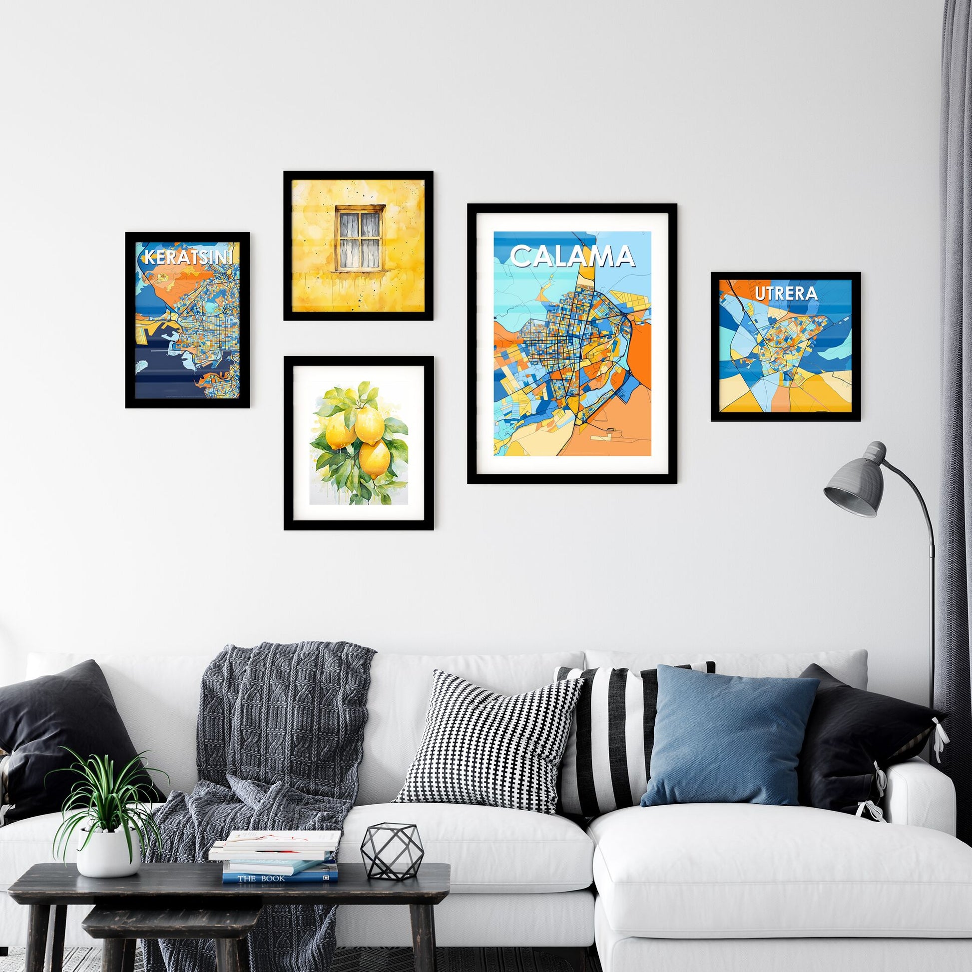 CALAMA CHILE Vibrant Colorful Art Map Poster Blue Orange