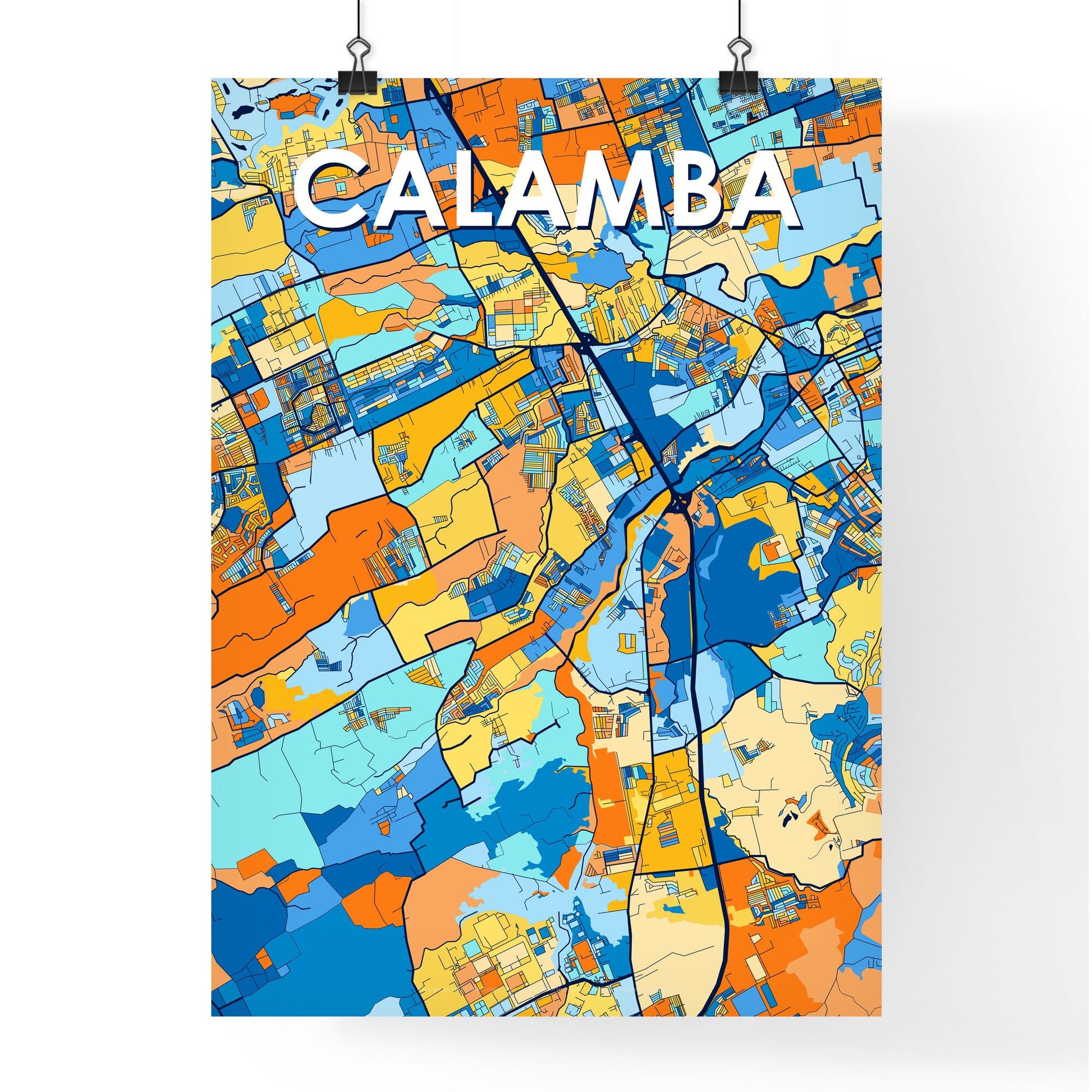 CALAMBA PHILIPPINES Vibrant Colorful Art Map Poster Blue Orange