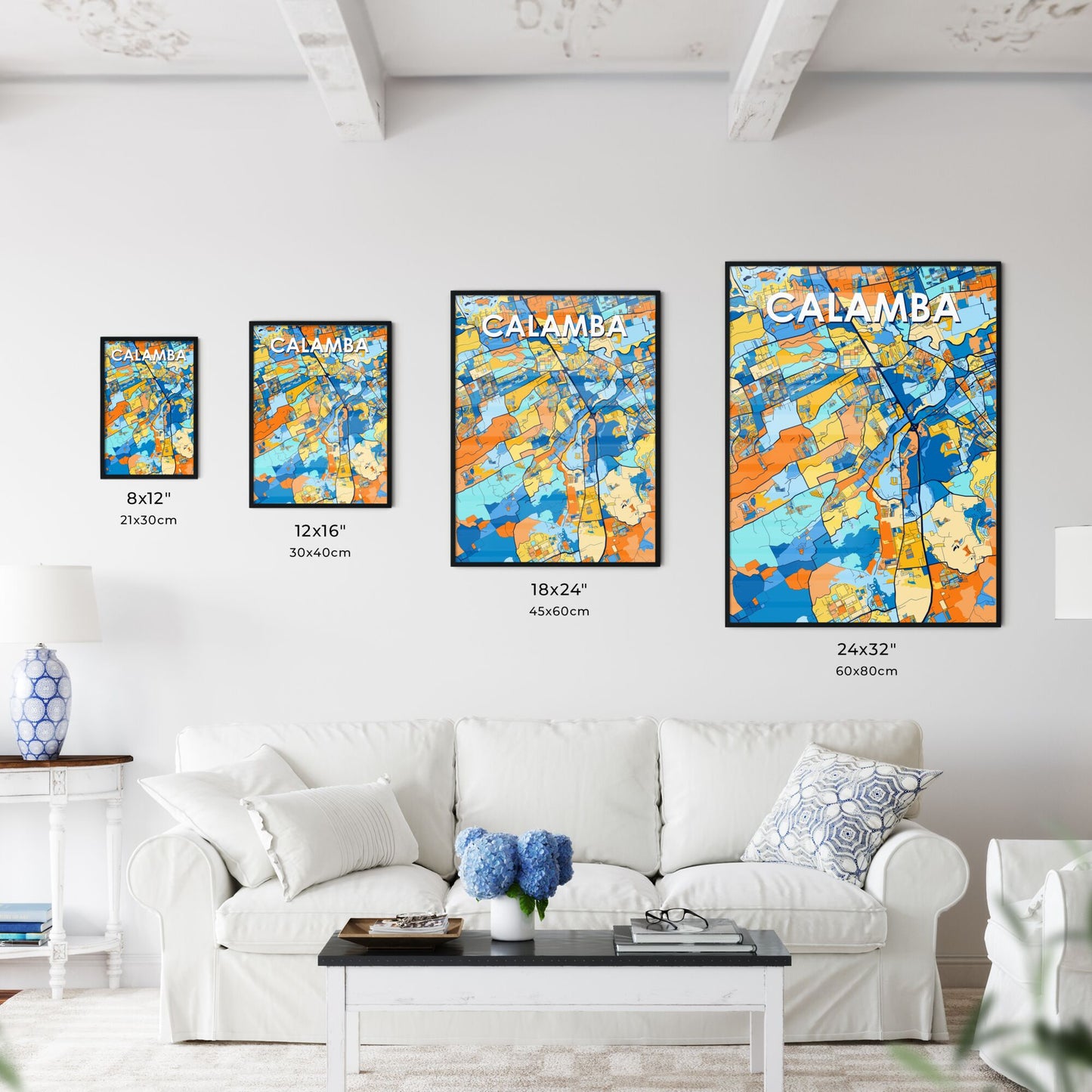 CALAMBA PHILIPPINES Vibrant Colorful Art Map Poster Blue Orange