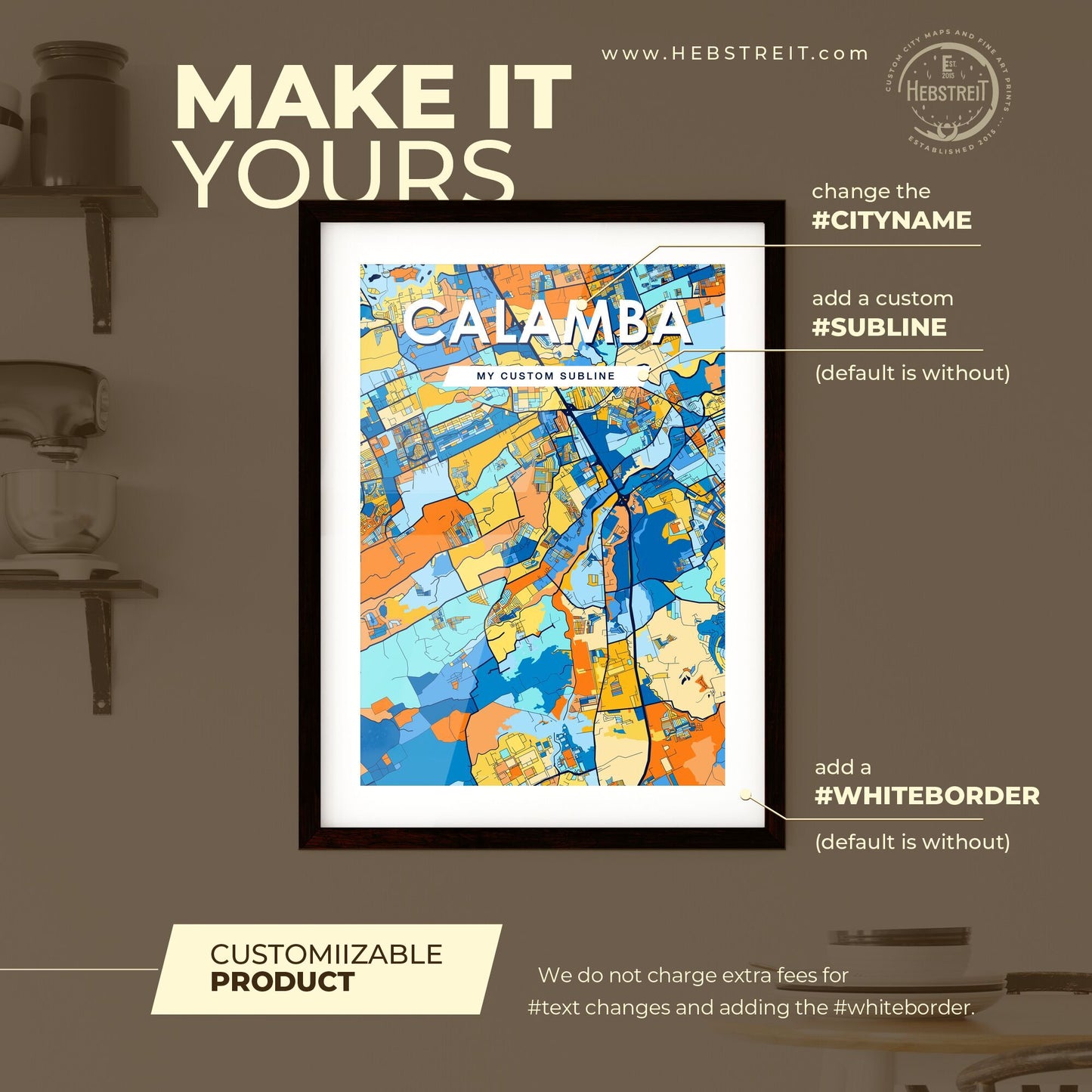 CALAMBA PHILIPPINES Vibrant Colorful Art Map Poster Blue Orange