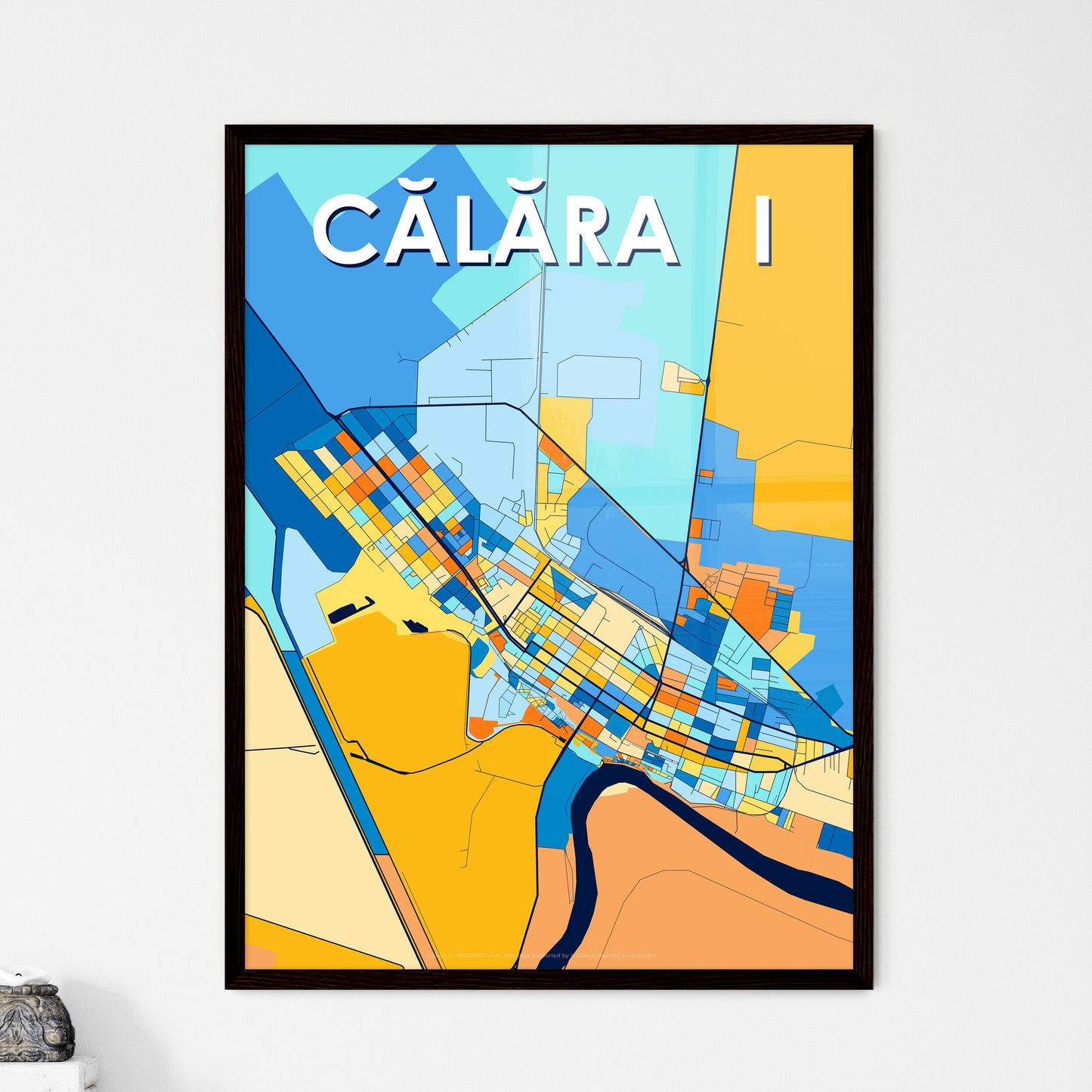 CĂLĂRAȘI ROMANIA Vibrant Colorful Art Map Poster Blue Orange