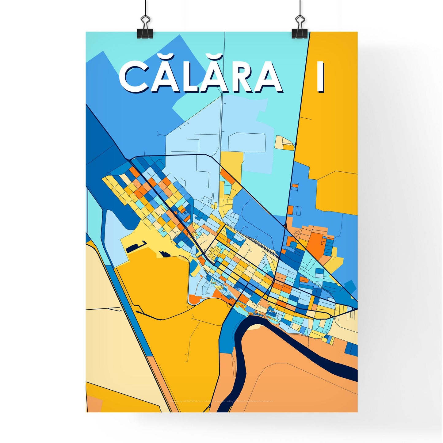 CĂLĂRAȘI ROMANIA Vibrant Colorful Art Map Poster Blue Orange