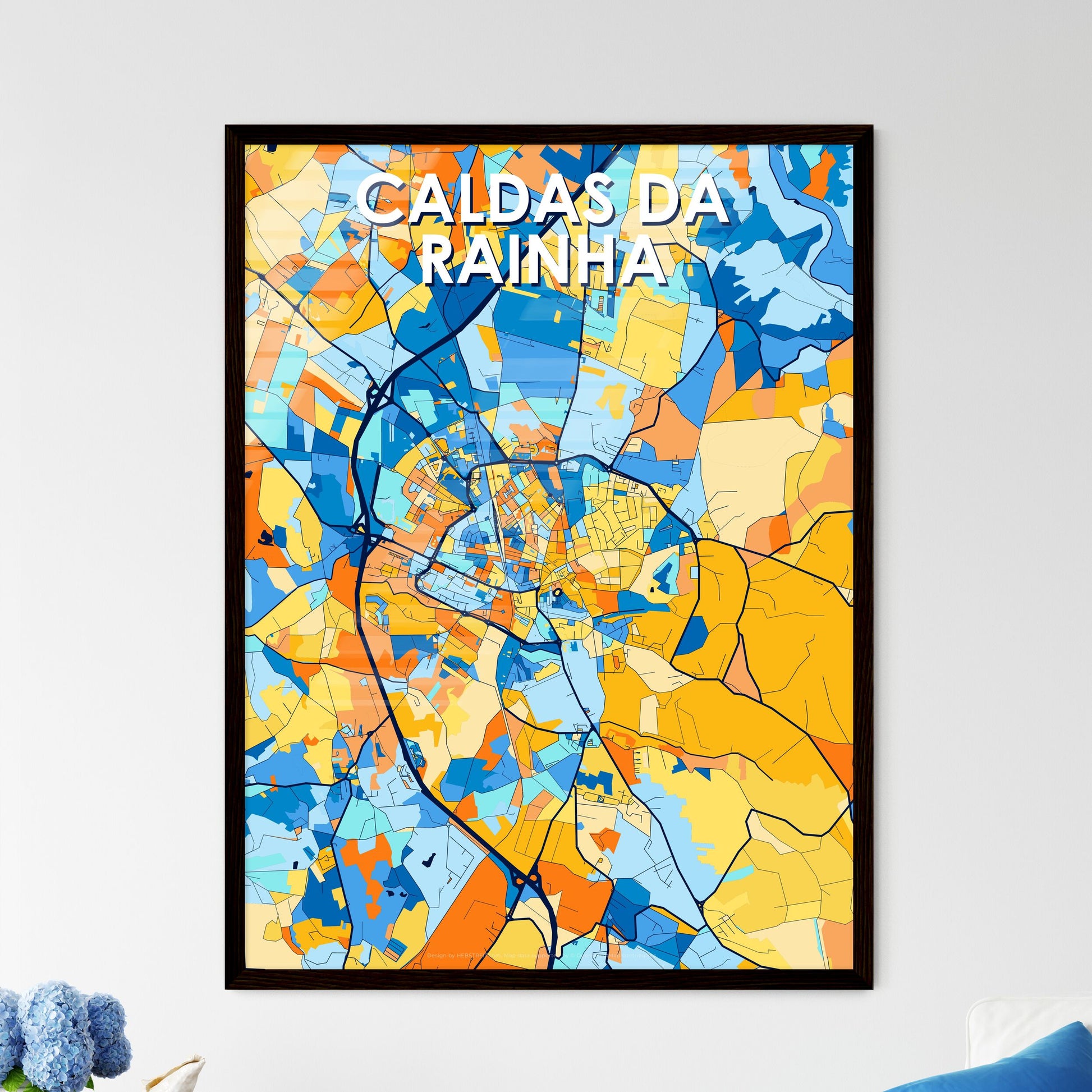 CALDAS DA RAINHA PORTUGAL Vibrant Colorful Art Map Poster Blue Orange