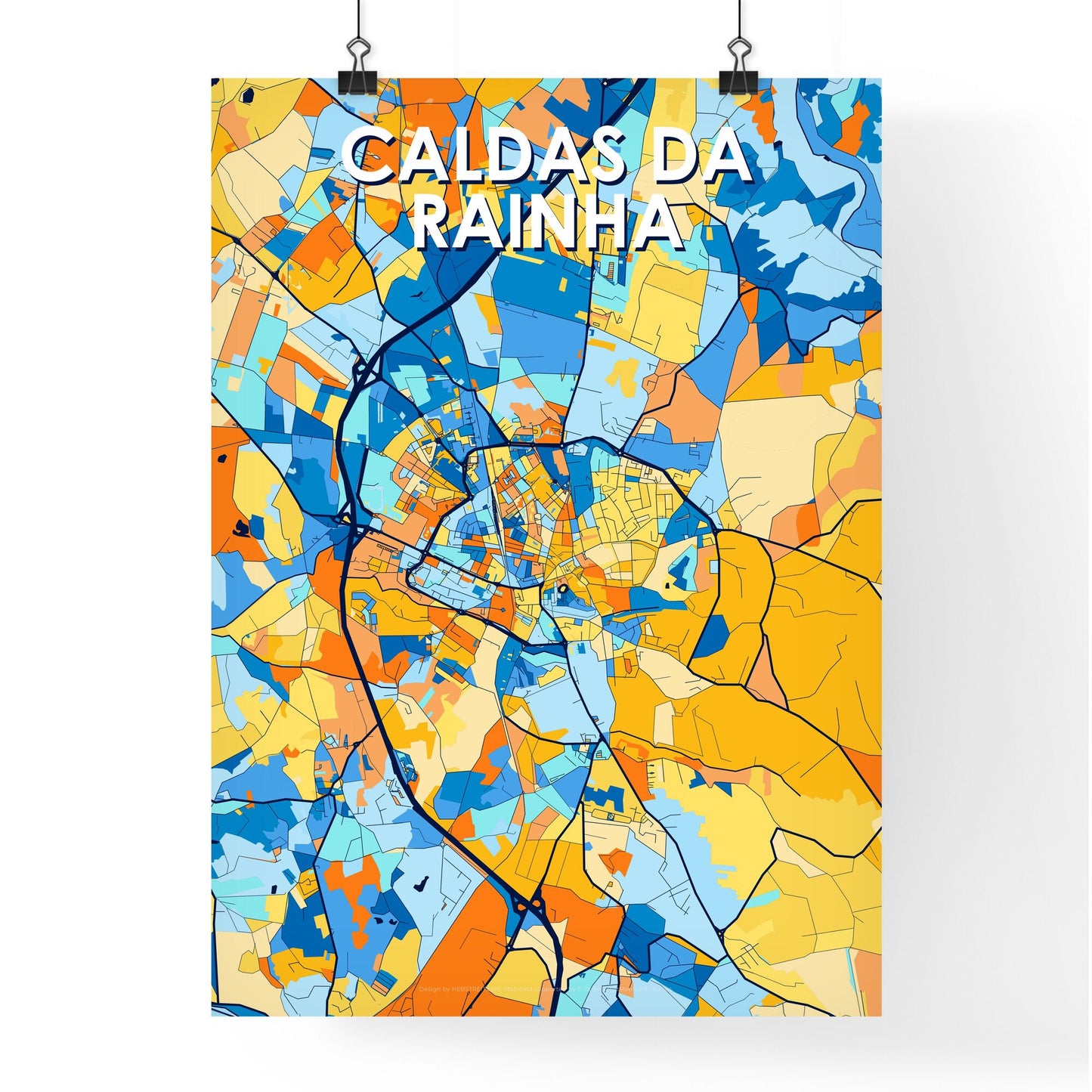 CALDAS DA RAINHA PORTUGAL Vibrant Colorful Art Map Poster Blue Orange