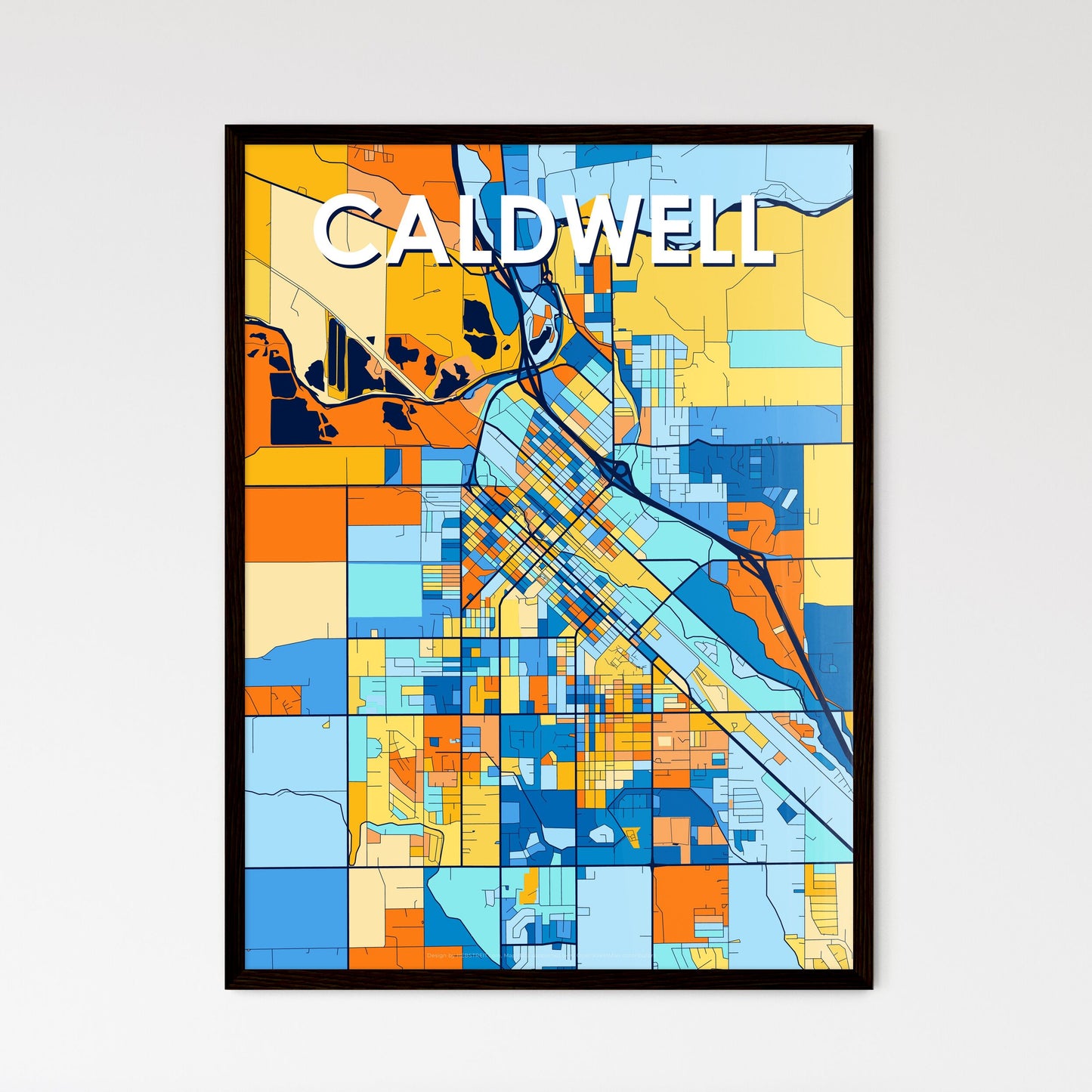 CALDWELL IDAHO Vibrant Colorful Art Map Poster Blue Orange