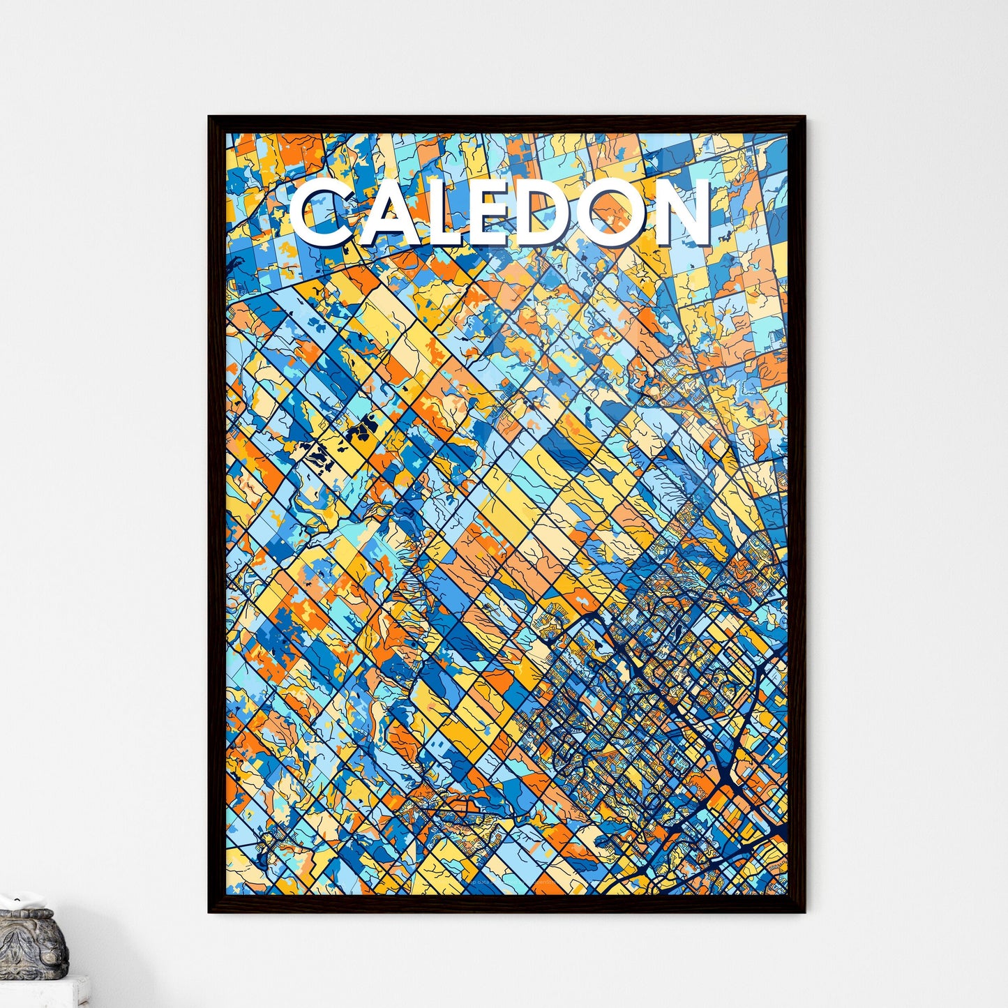 CALEDON CANADA Vibrant Colorful Art Map Poster Blue Orange