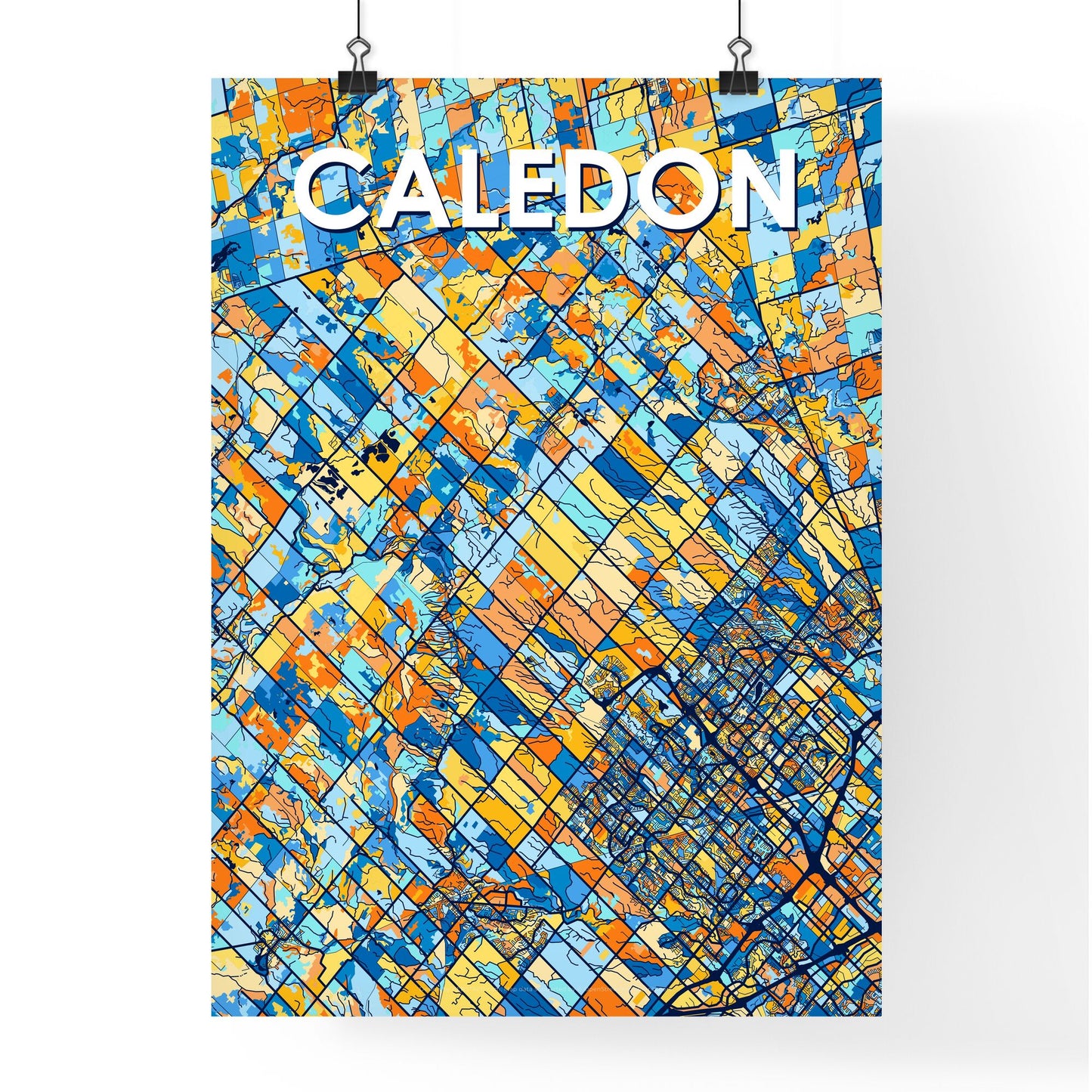 CALEDON CANADA Vibrant Colorful Art Map Poster Blue Orange